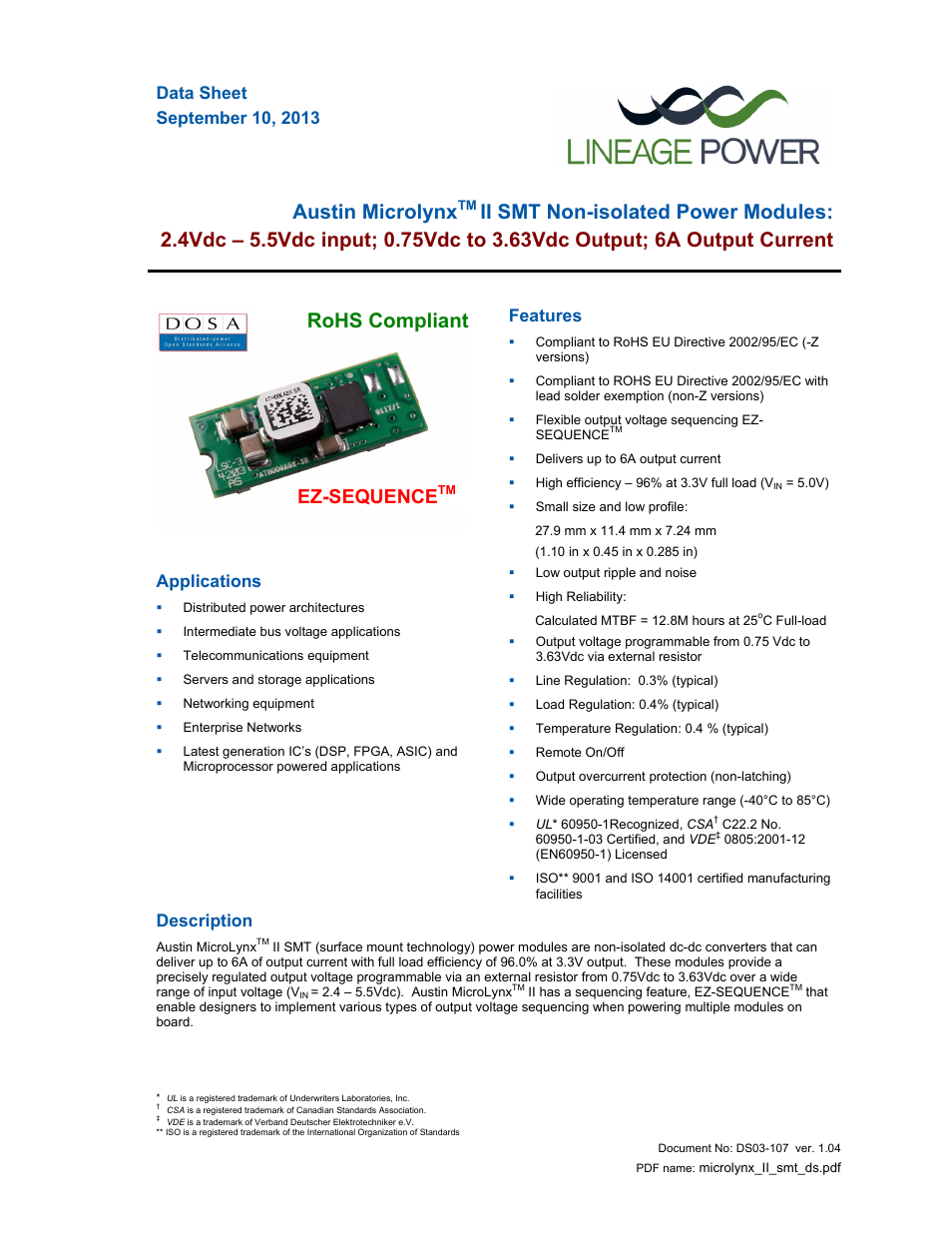 GE Industrial Solutions Austin Microlynx II SMT User Manual | 21 pages