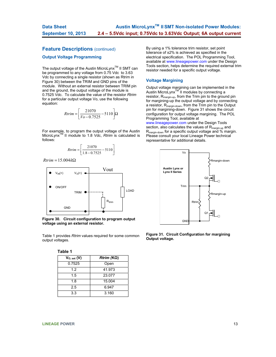 Feature descriptions, Vout | GE Industrial Solutions Austin Microlynx II SMT User Manual | Page 13 / 21