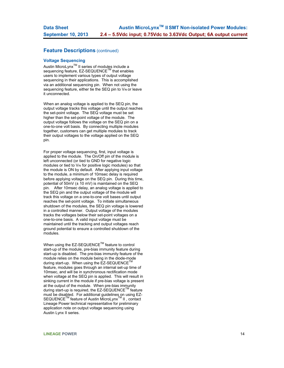 Feature descriptions, Austin microlynx | GE Industrial Solutions Austin Microlynx II SMT User Manual | Page 14 / 21