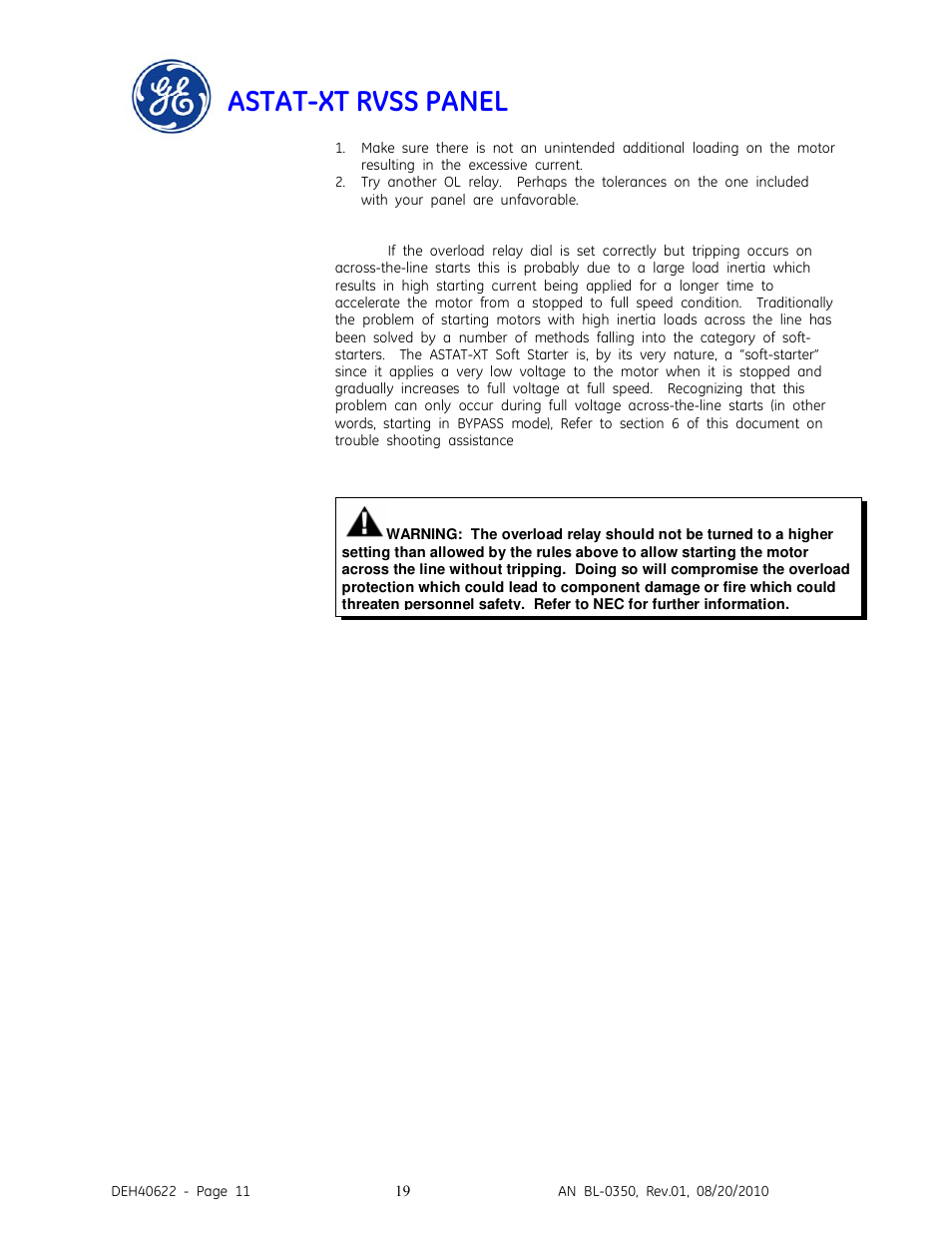 Astat-xt rvss panel | GE Industrial Solutions ASTAT-XT RVSS PANEL User Manual | Page 19 / 43