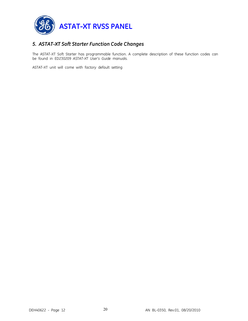 Astat-xt rvss panel | GE Industrial Solutions ASTAT-XT RVSS PANEL User Manual | Page 20 / 43