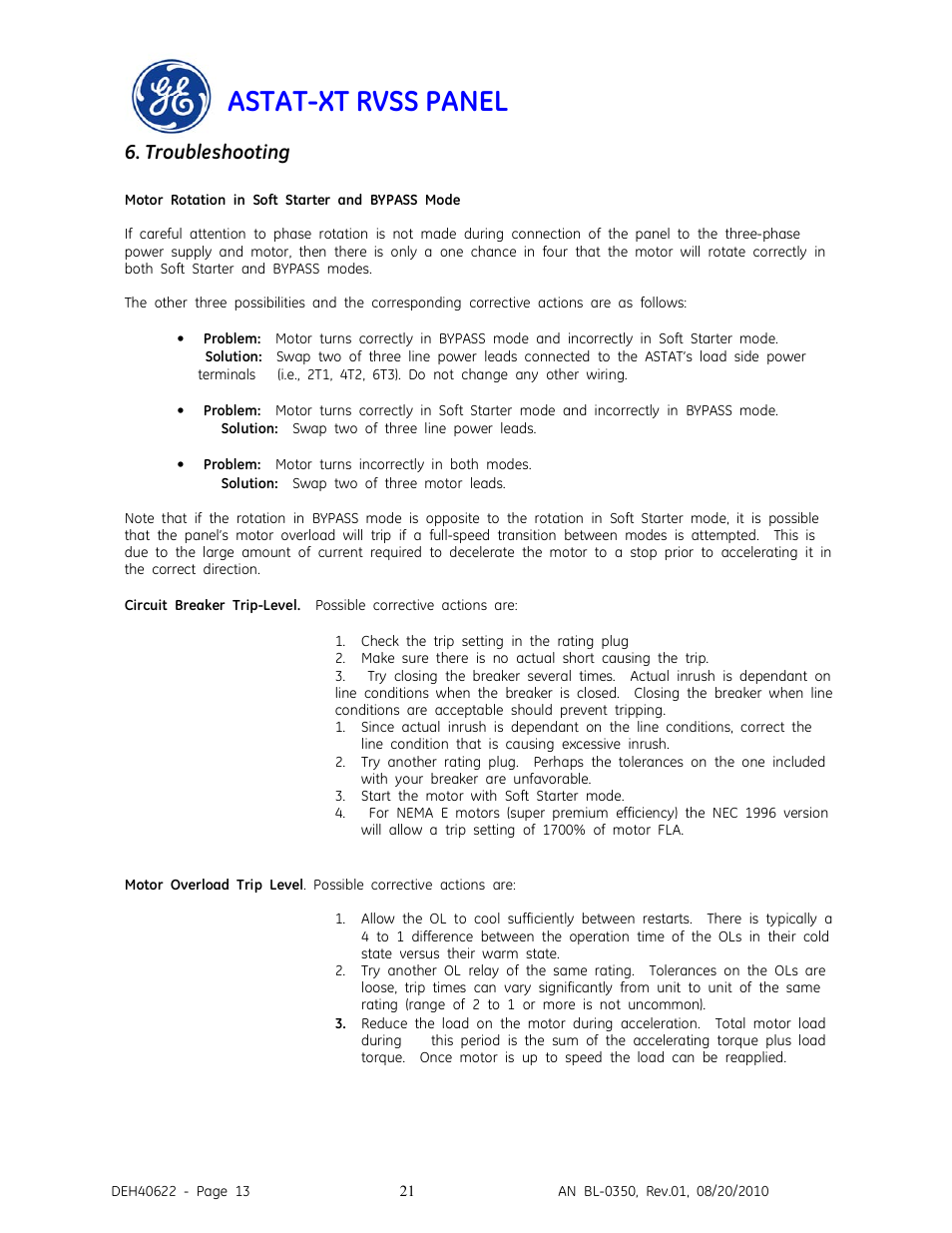 Astat-xt rvss panel, Troubleshooting | GE Industrial Solutions ASTAT-XT RVSS PANEL User Manual | Page 21 / 43