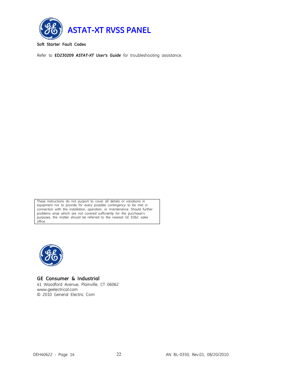 Astat-xt rvss panel | GE Industrial Solutions ASTAT-XT RVSS PANEL User Manual | Page 22 / 43