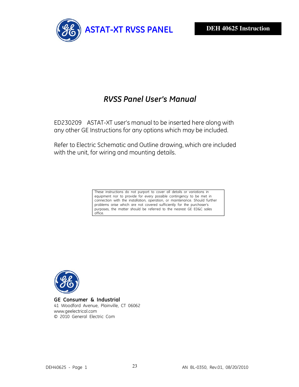 5_deh40625.pdf, Astat-xt rvss panel, Rvss panel user’s manual | GE Industrial Solutions ASTAT-XT RVSS PANEL User Manual | Page 23 / 43