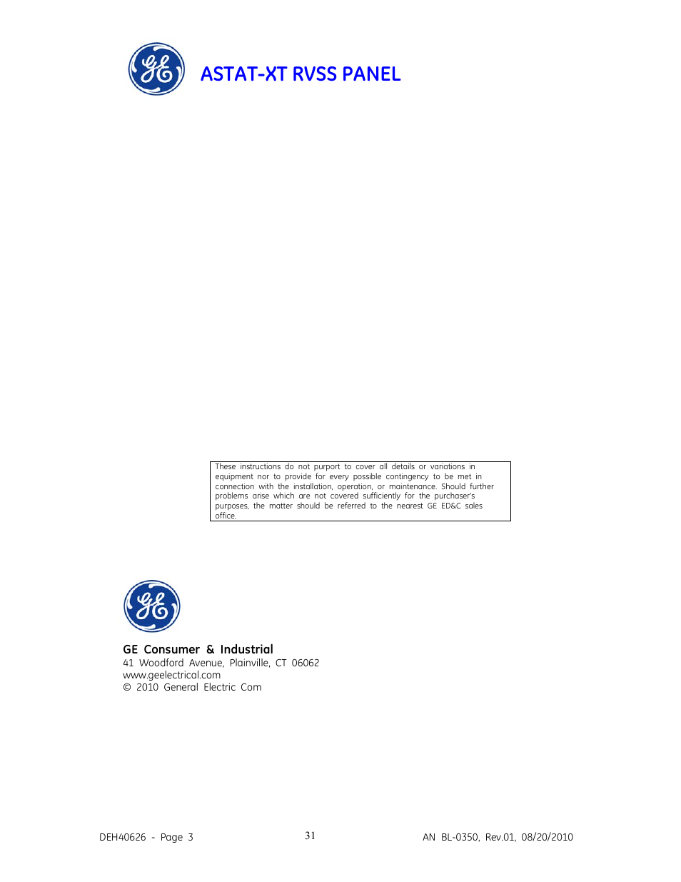 Astat-xt rvss panel | GE Industrial Solutions ASTAT-XT RVSS PANEL User Manual | Page 31 / 43
