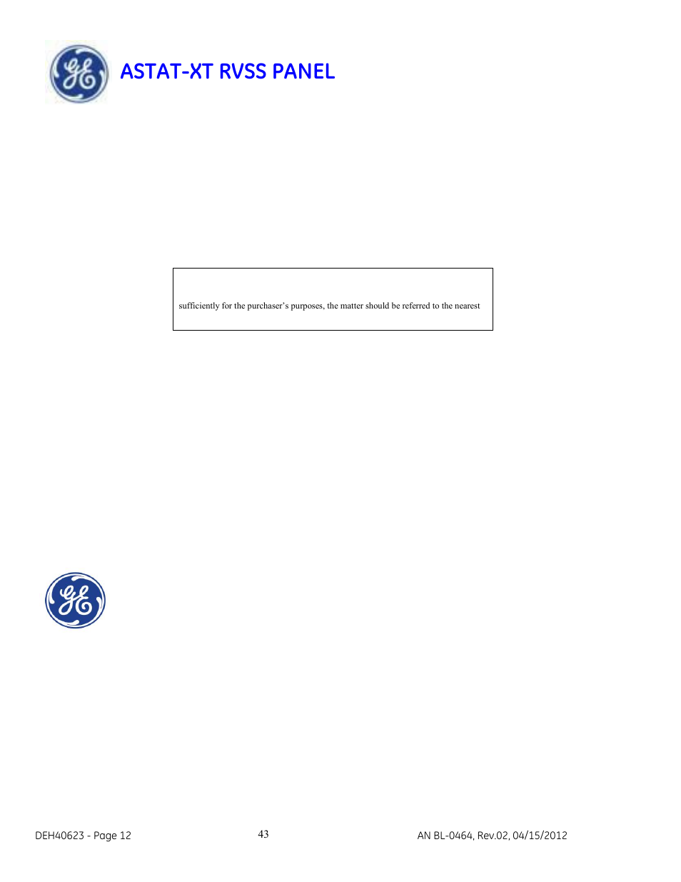 Astat-xt rvss panel | GE Industrial Solutions ASTAT-XT RVSS PANEL User Manual | Page 43 / 43
