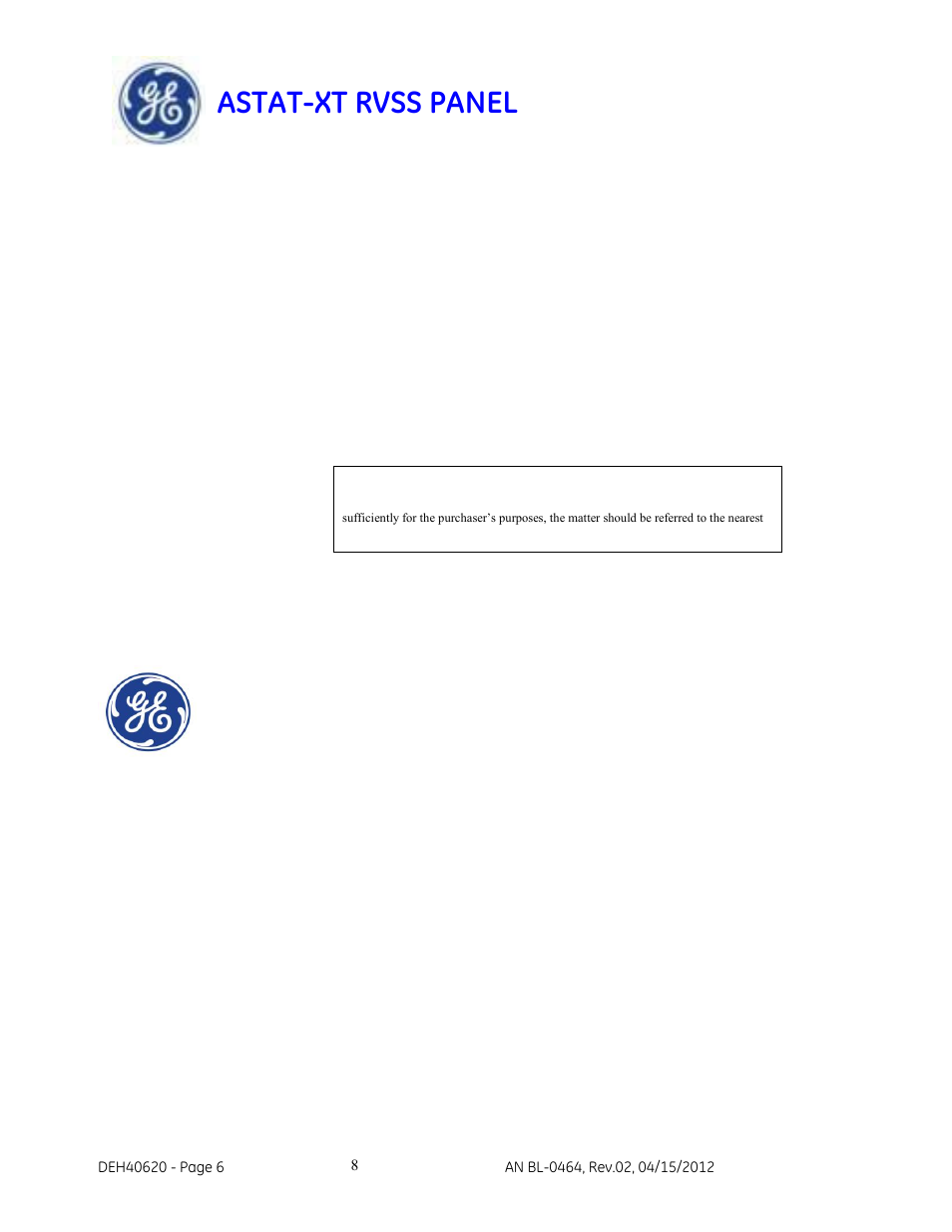 Astat-xt rvss panel | GE Industrial Solutions ASTAT-XT RVSS PANEL User Manual | Page 8 / 43