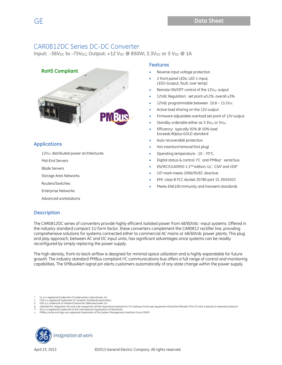 GE Industrial Solutions CAR0812DC Series User Manual | 16 pages