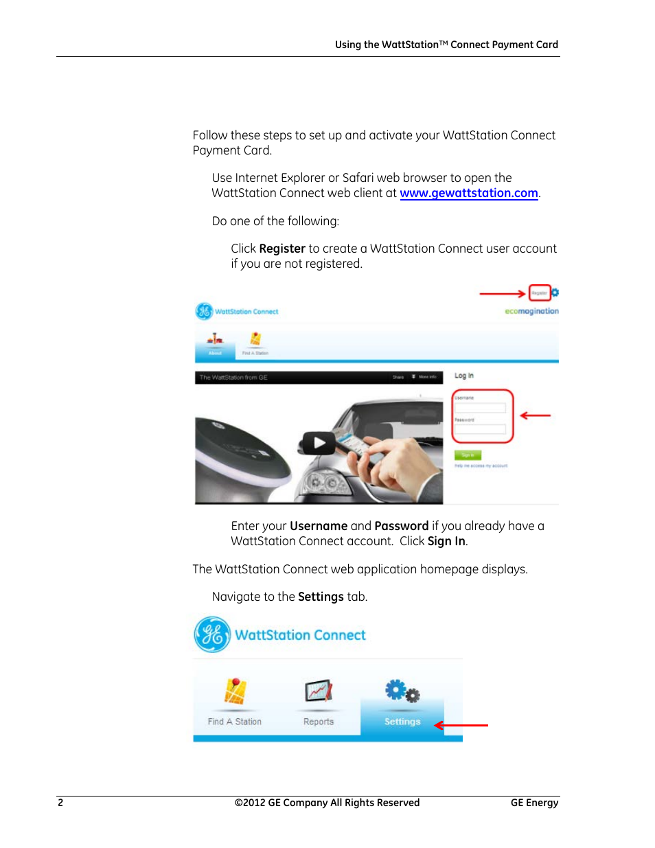 Activating the card | GE Industrial Solutions Using WattStation Connect Payment Cards User Manual | Page 2 / 6
