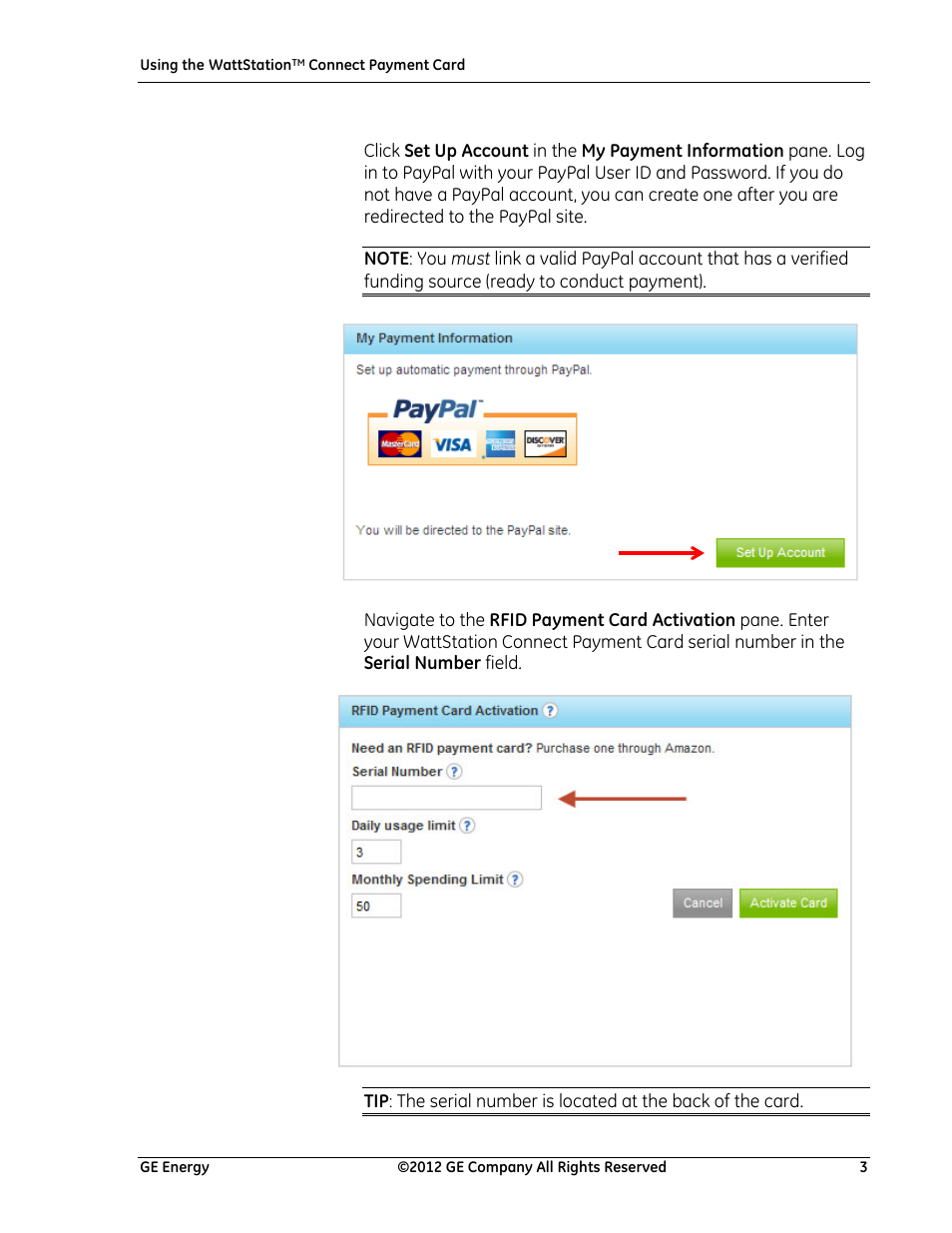 GE Industrial Solutions Using WattStation Connect Payment Cards User Manual | Page 3 / 6