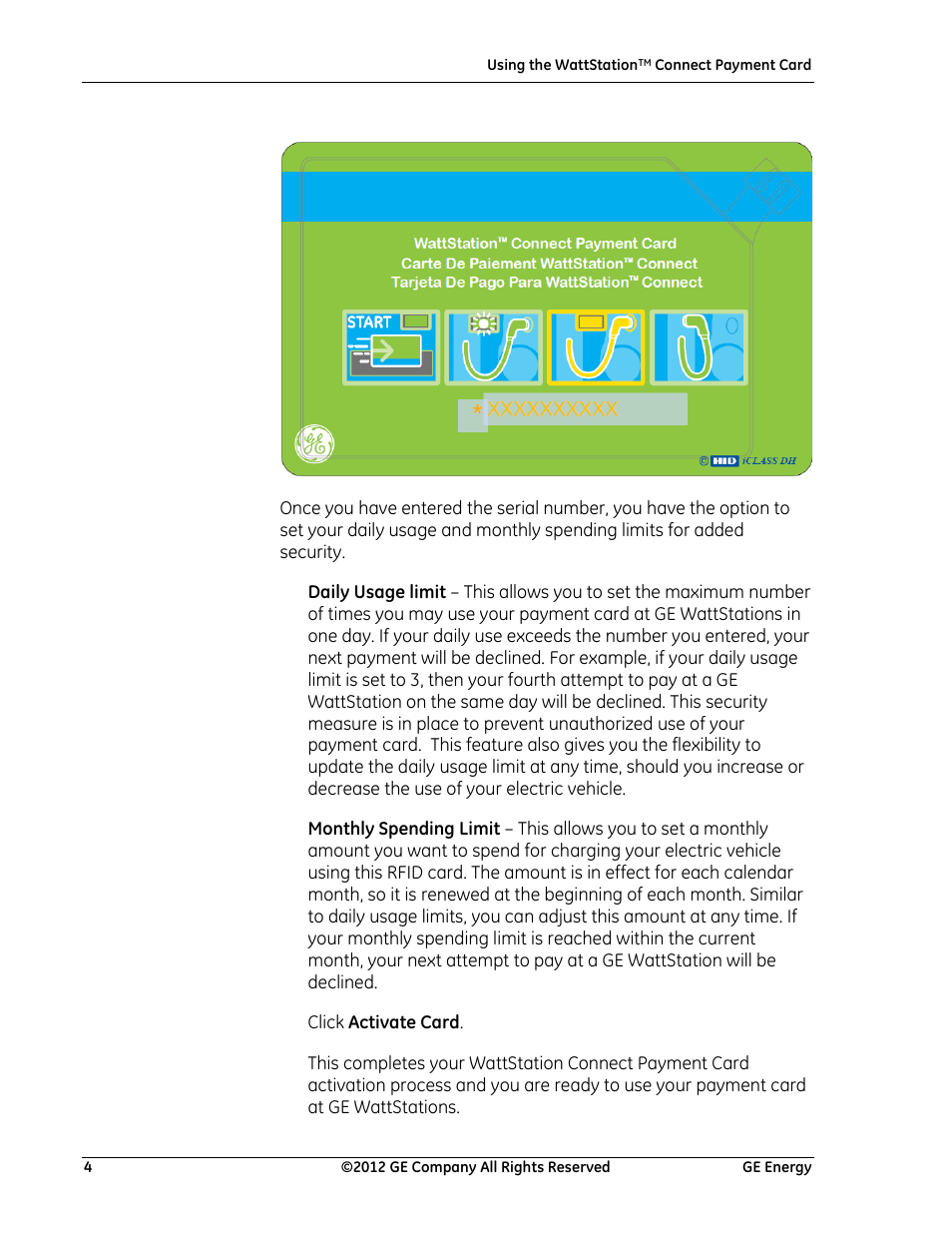 GE Industrial Solutions Using WattStation Connect Payment Cards User Manual | Page 4 / 6