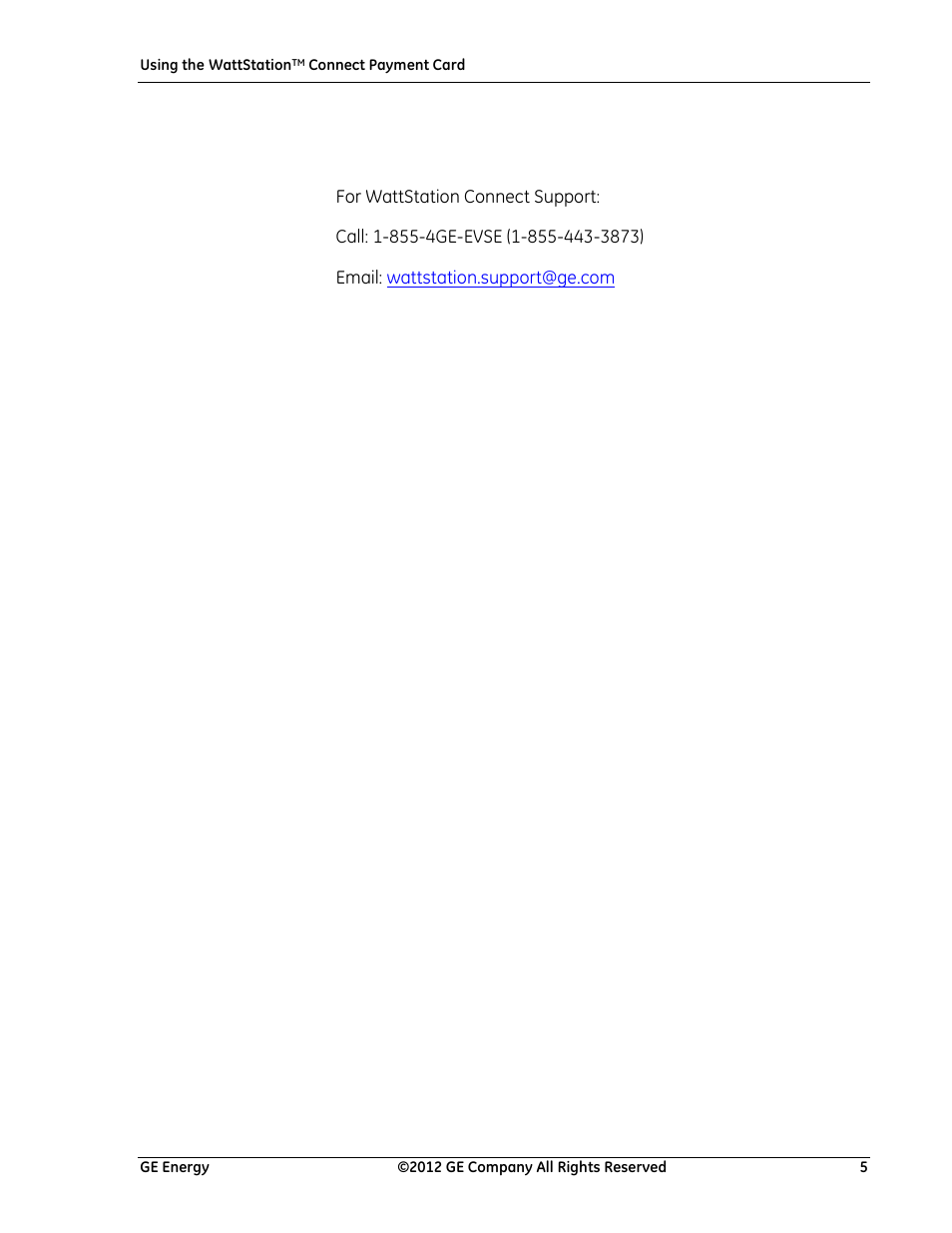 Customer support | GE Industrial Solutions Using WattStation Connect Payment Cards User Manual | Page 5 / 6
