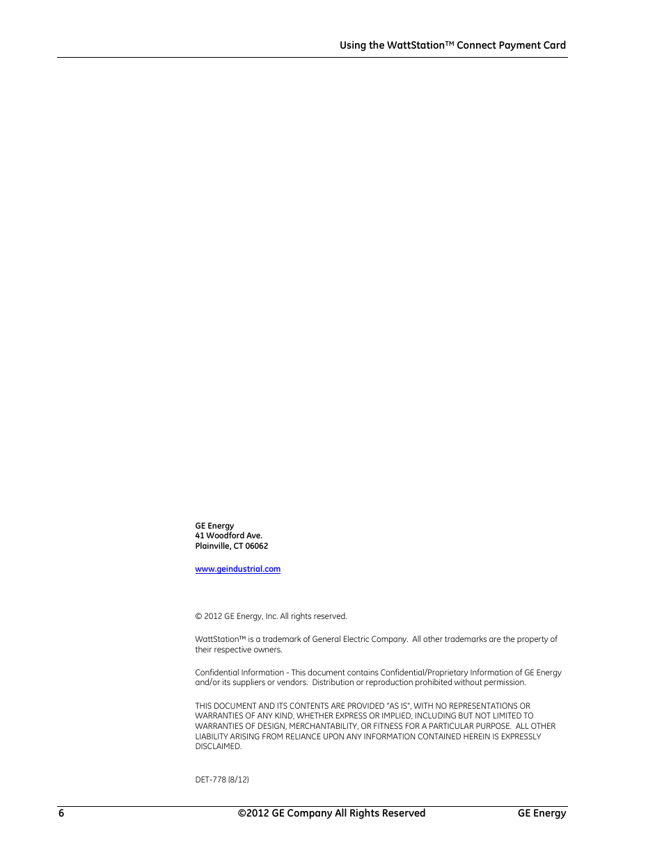 GE Industrial Solutions Using WattStation Connect Payment Cards User Manual | Page 6 / 6