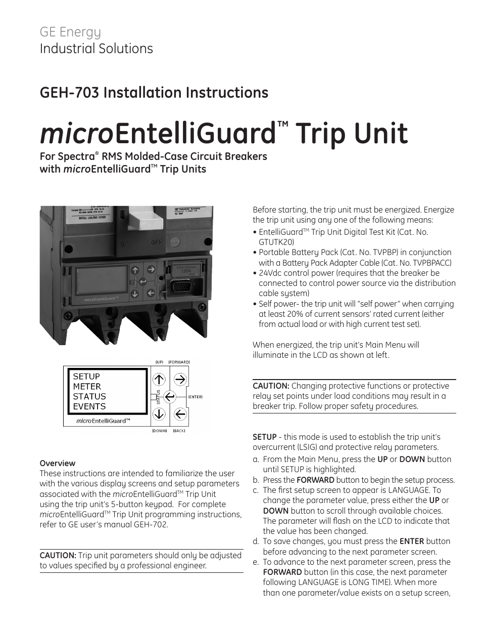GE Industrial Solutions microEntelliGuard Trip Unit User Manual | 2 pages
