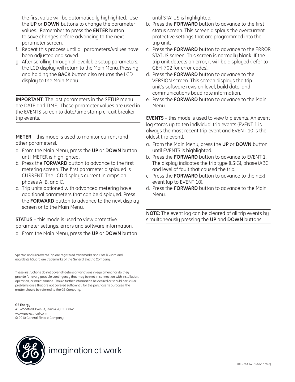 Imagination at work | GE Industrial Solutions microEntelliGuard Trip Unit User Manual | Page 2 / 2