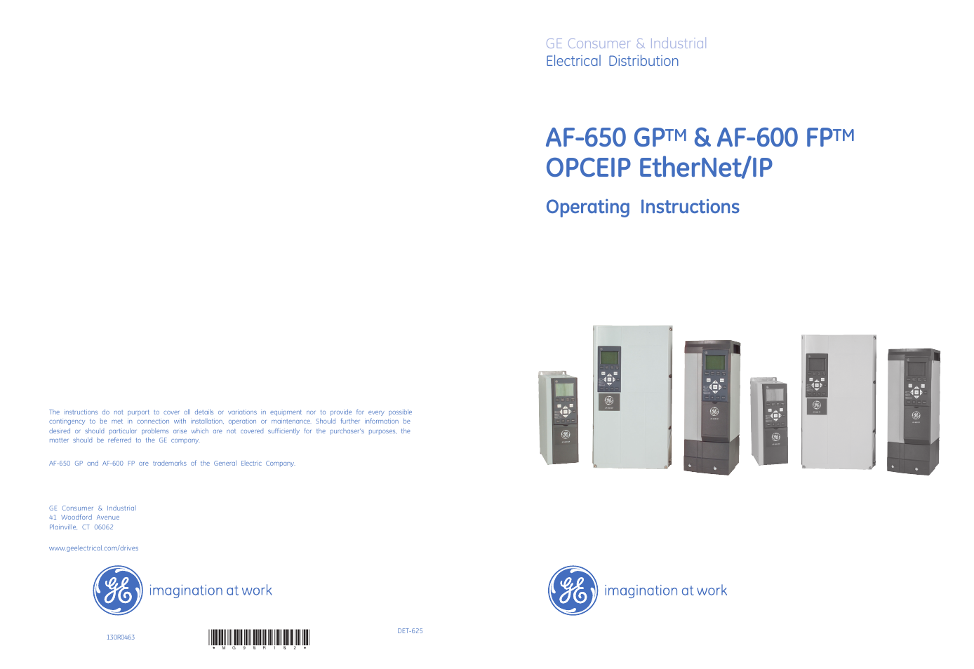 Af-650 gp, Af-600 fp, Opceip ethernet/ip | Operating instructions | GE Industrial Solutions AF-600 FP OPCEIP EtherNet_IP User Manual | Page 64 / 64