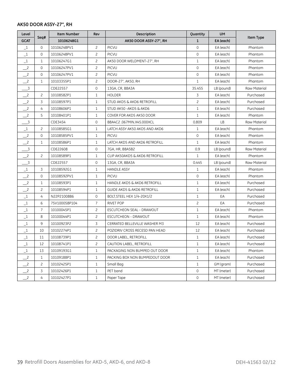 Ak50 door assy-27”, rh | GE Industrial Solutions AKD-5, AKD-6, and AKD-8 User Manual | Page 40 / 52