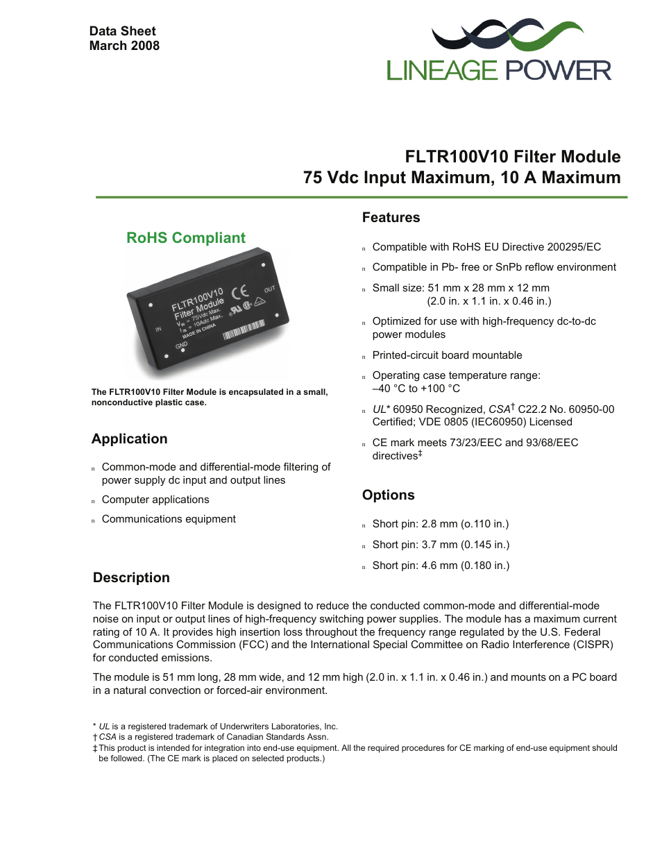GE Industrial Solutions FLTR100V10 Filter Module User Manual | 13 pages
