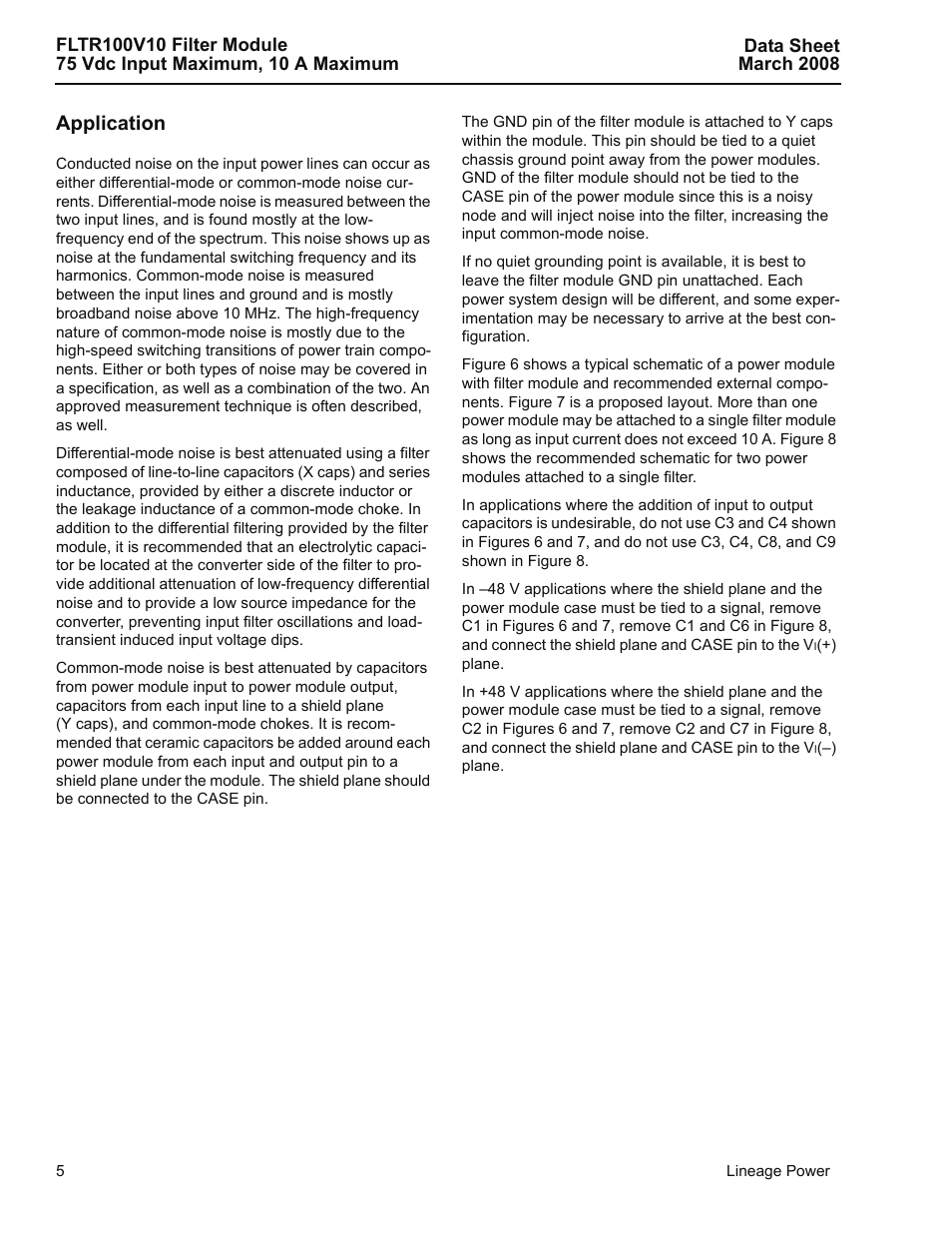 Application | GE Industrial Solutions FLTR100V10 Filter Module User Manual | Page 5 / 13