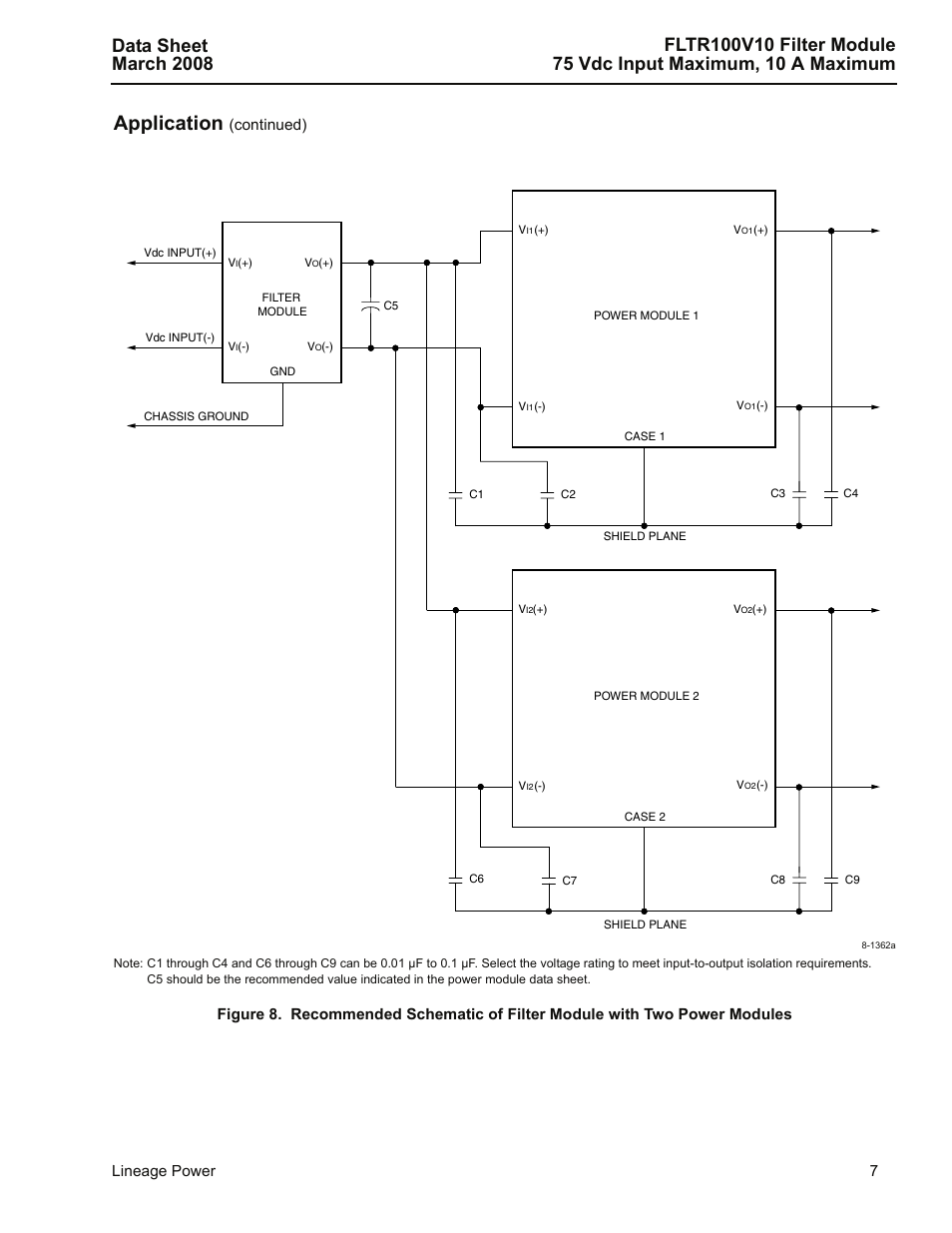 Application, Lineage power 7, Continued) | GE Industrial Solutions FLTR100V10 Filter Module User Manual | Page 7 / 13