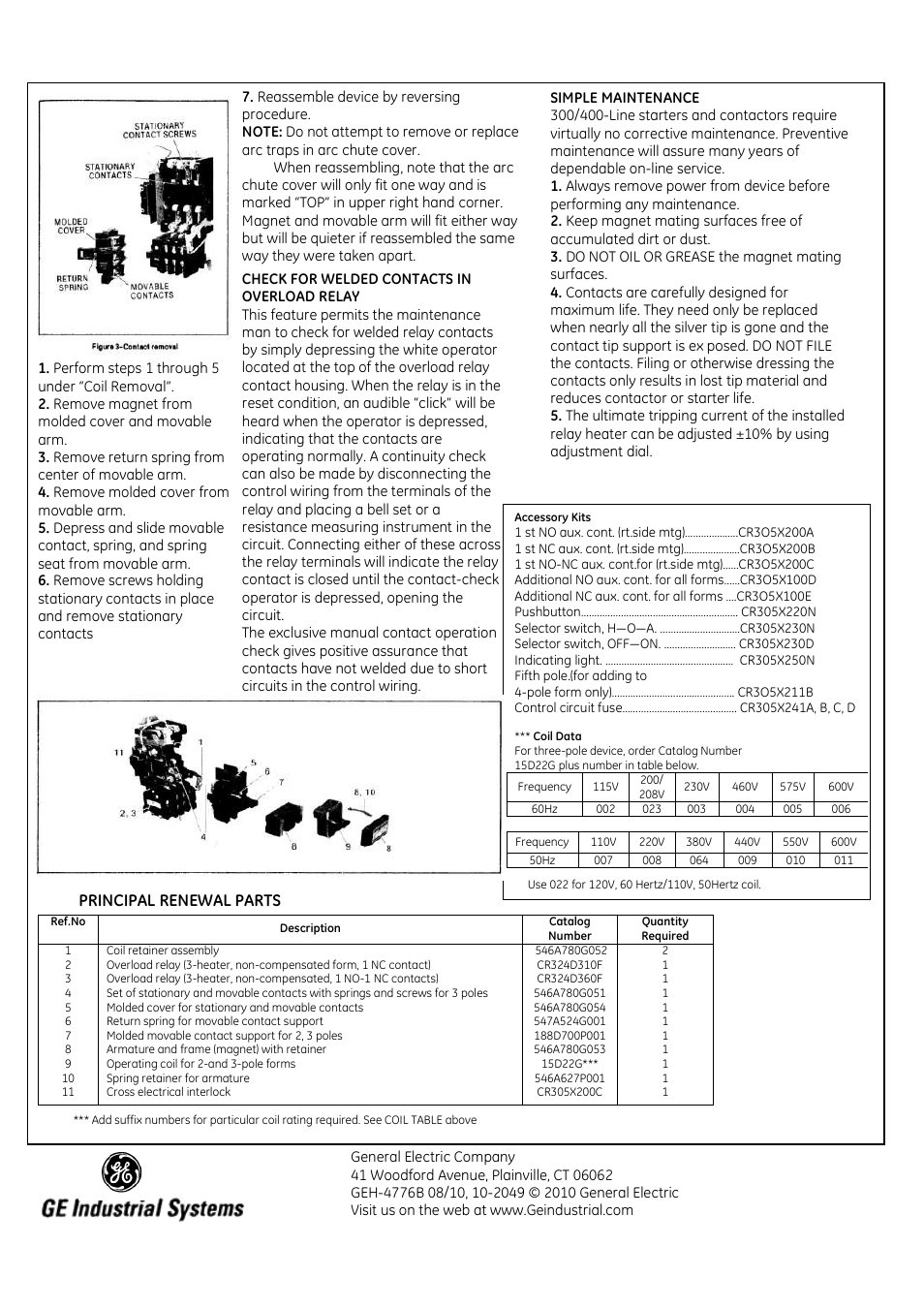 Principal renewal parts | GE Industrial Solutions 300_400 Line NEMA size 2 User Manual | Page 2 / 2