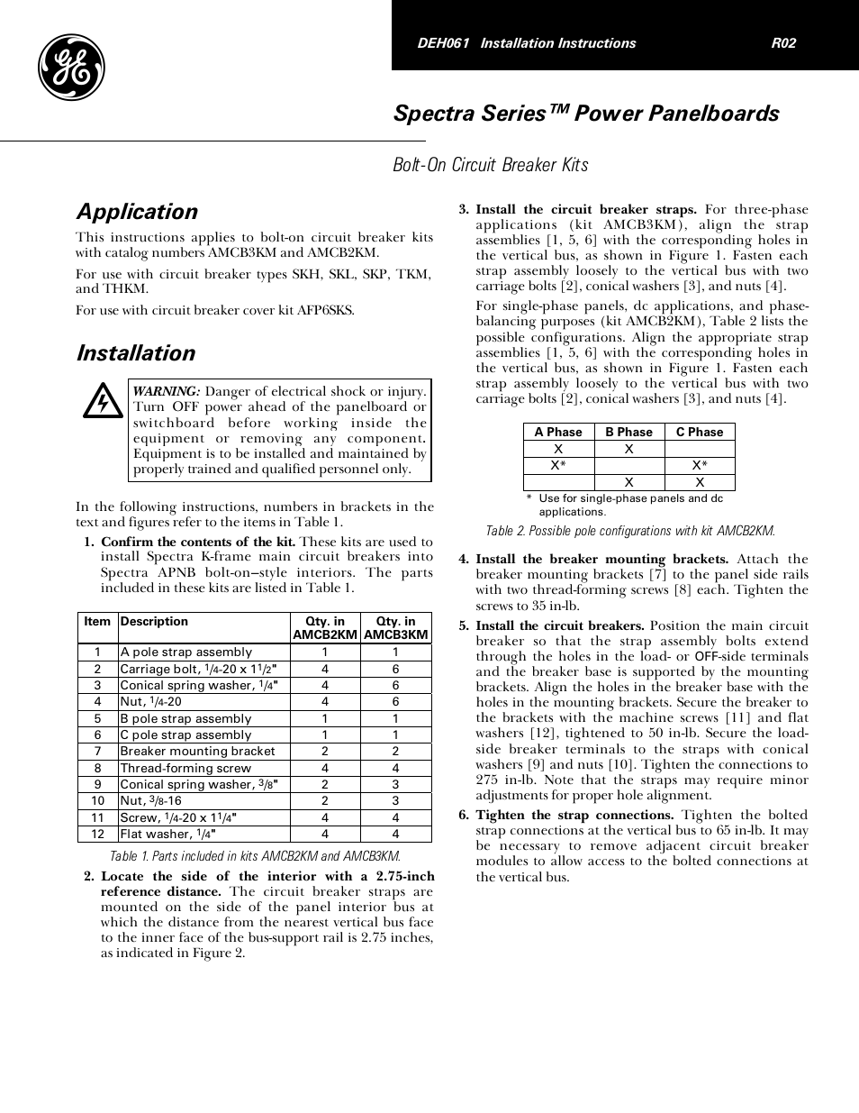 GE Industrial Solutions Spectra Series Power Panelboards AMCB2KM and AMCB3KM User Manual | 2 pages