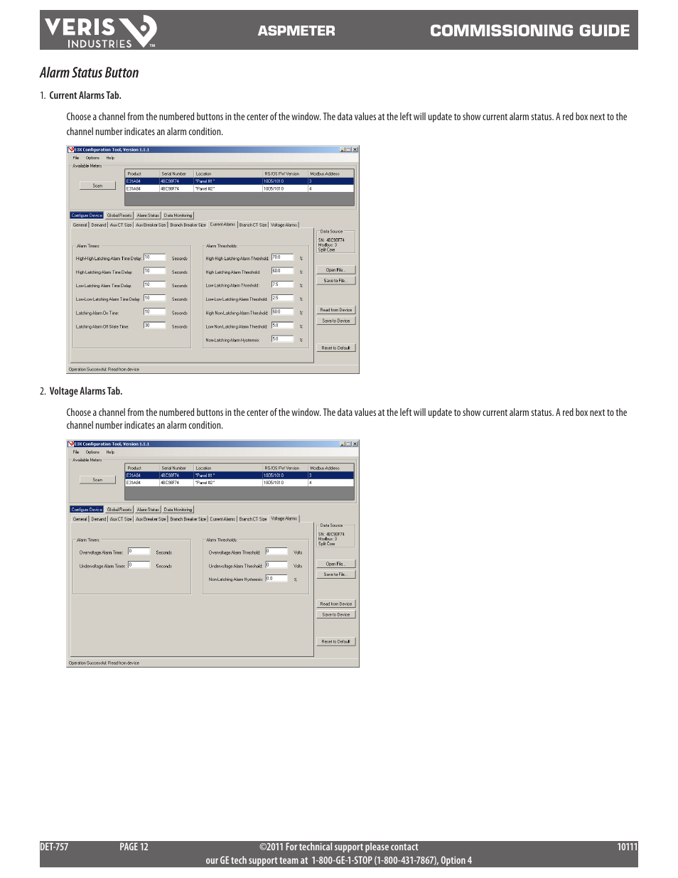 Commissioning guide, Alarm status button | GE Industrial Solutions ASPMETER commiss User Manual | Page 12 / 18