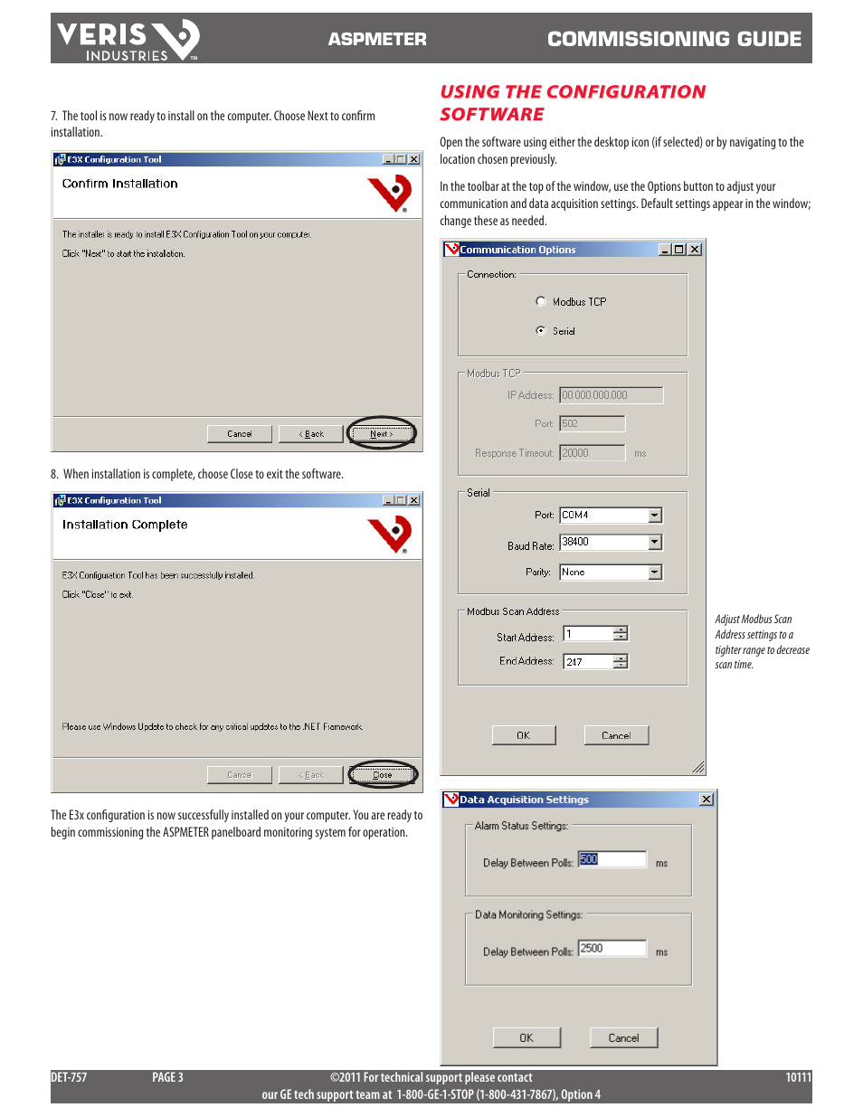 Commissioning guide, Using the configuration software | GE Industrial Solutions ASPMETER commiss User Manual | Page 3 / 18
