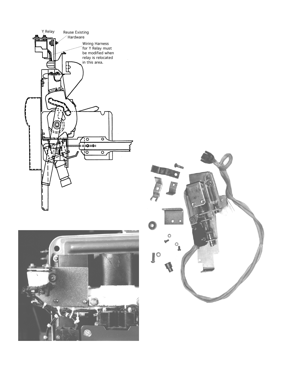 Installing the flux shifter, Y relay installed on the arc chute retainer, Unassembled flux shifter and mounting hardware | GE Industrial Solutions ProTrip Conversion Kits AK-15, AK-25, and AKU-25 User Manual | Page 8 / 20