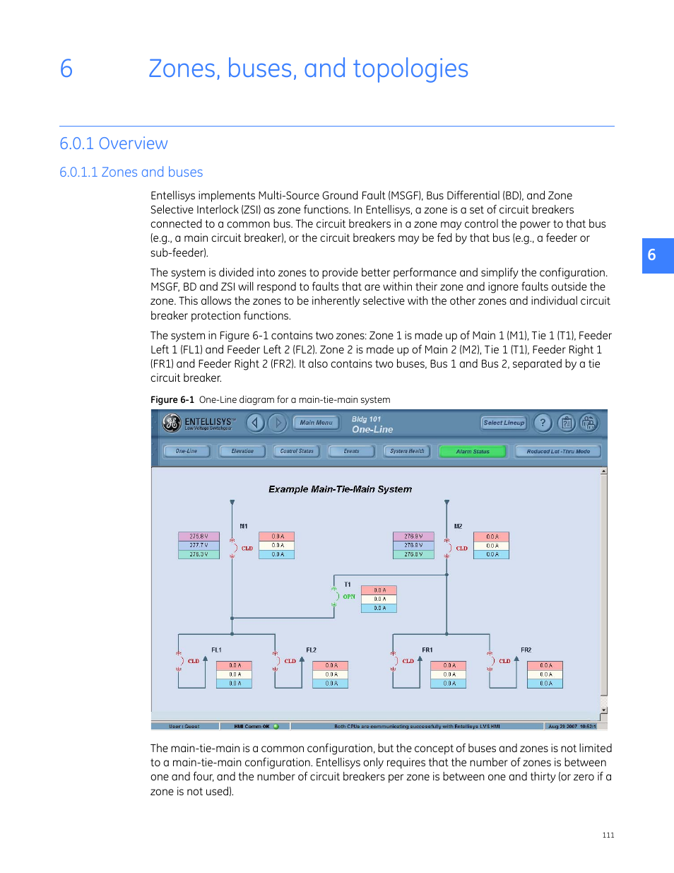 Zones, buses, and topologies, 1 overview, 1 zones and buses | 6 zones, buses, and topologies, 6zones, buses, and topologies | GE Industrial Solutions Entellisys 5.0 User Manual User Manual | Page 111 / 310