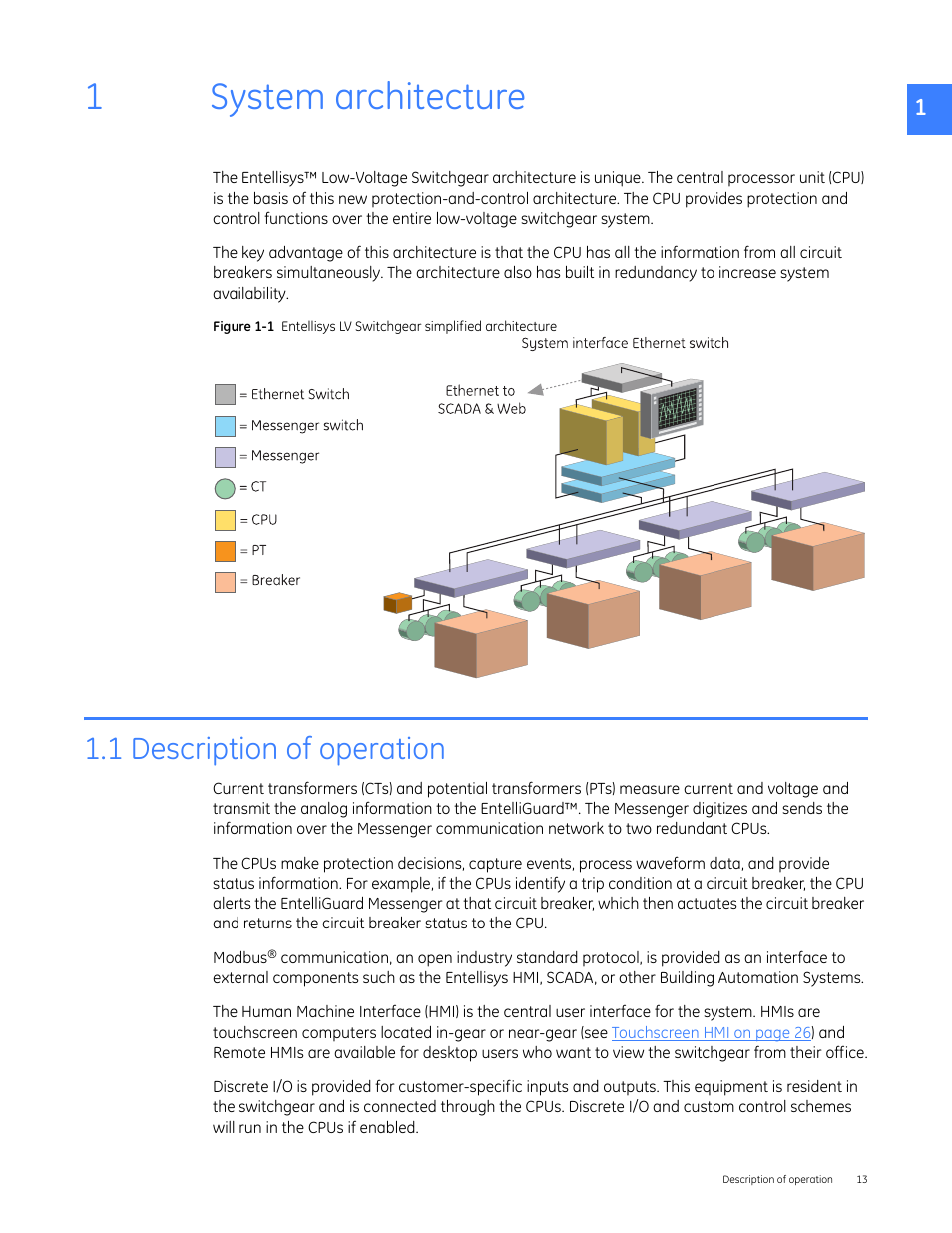 System architecture, 1 description of operation, 1 system architecture | 1system architecture | GE Industrial Solutions Entellisys 5.0 User Manual User Manual | Page 13 / 310