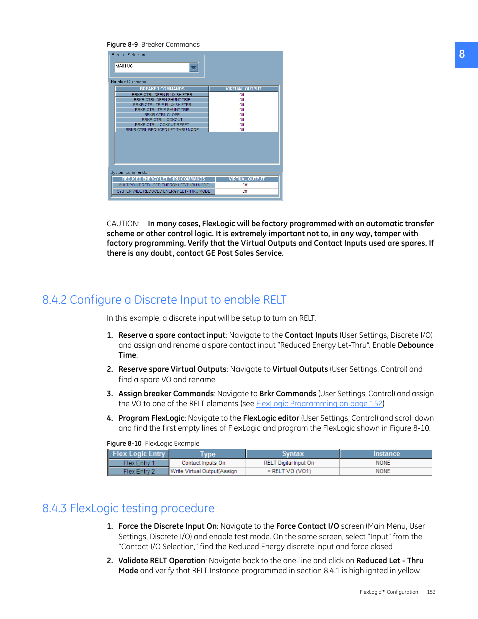 2 configure a discrete input to enable relt, 3 flexlogic testing procedure | GE Industrial Solutions Entellisys 5.0 User Manual User Manual | Page 157 / 310