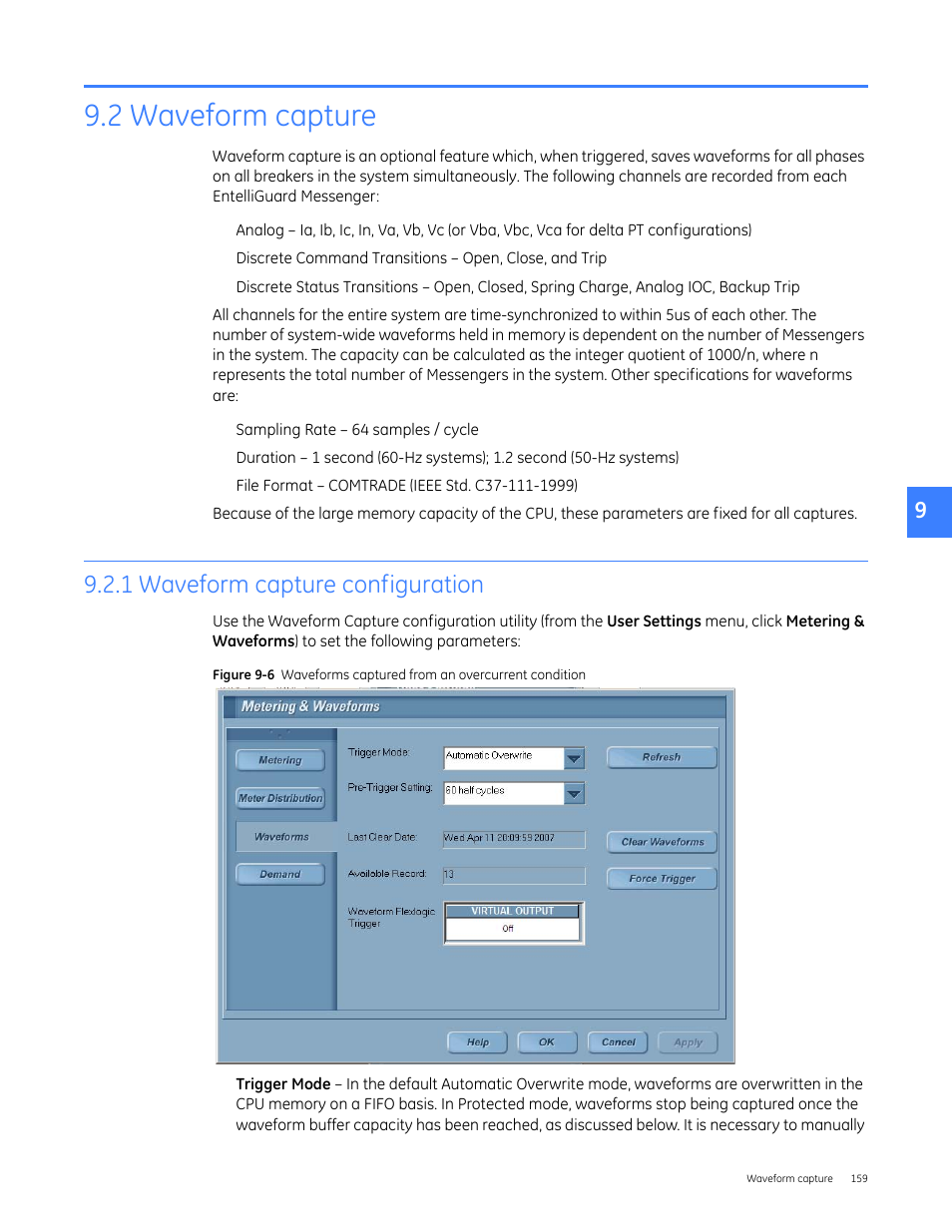 2 waveform capture, 1 waveform capture configuration | GE Industrial Solutions Entellisys 5.0 User Manual User Manual | Page 163 / 310