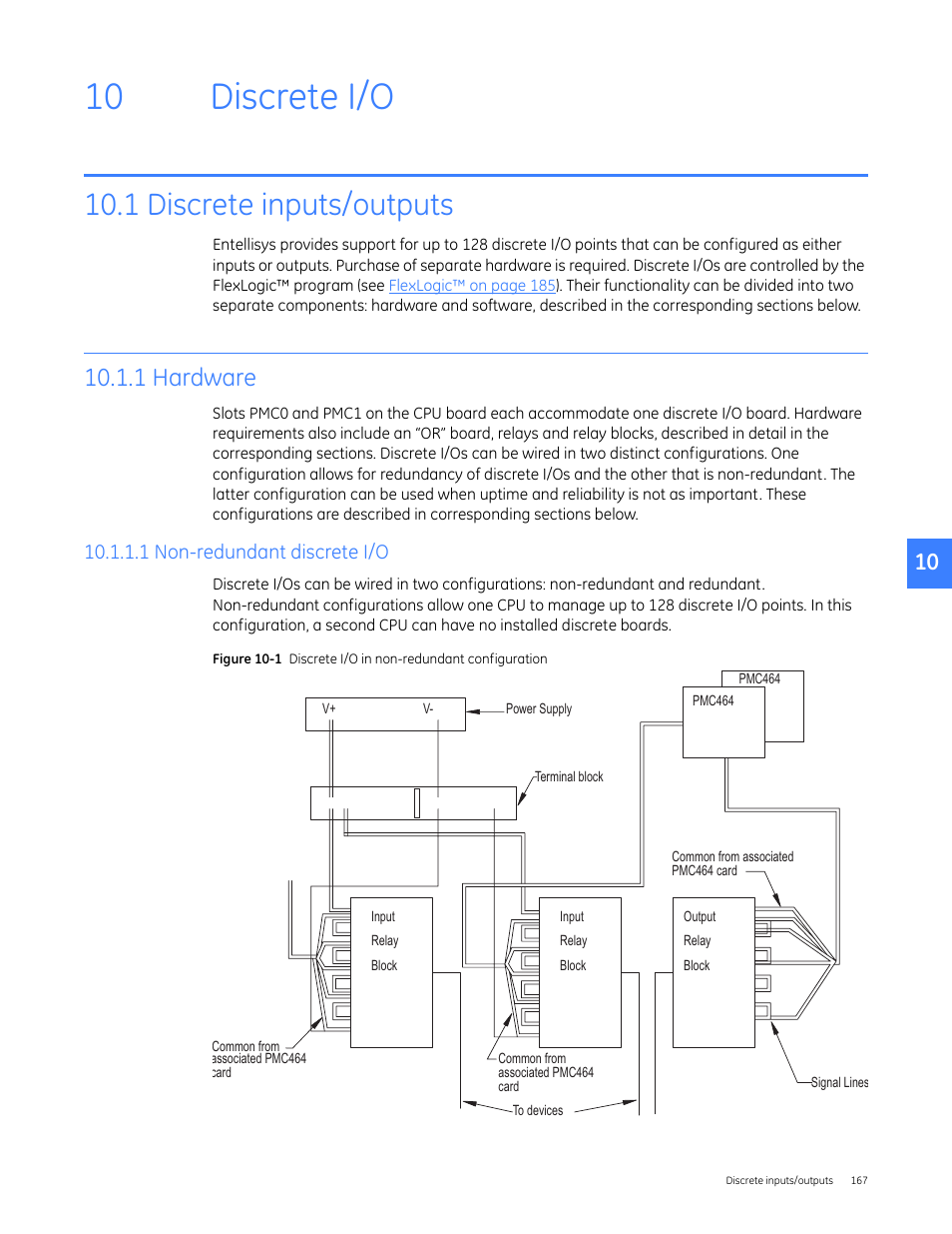 Discrete i/o, 1 discrete inputs/outputs, 1 hardware | 1 non-redundant discrete i/o, 10 discrete i/o | GE Industrial Solutions Entellisys 5.0 User Manual User Manual | Page 171 / 310