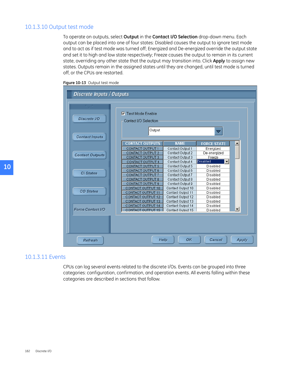 10 output test mode, 11 events | GE Industrial Solutions Entellisys 5.0 User Manual User Manual | Page 186 / 310