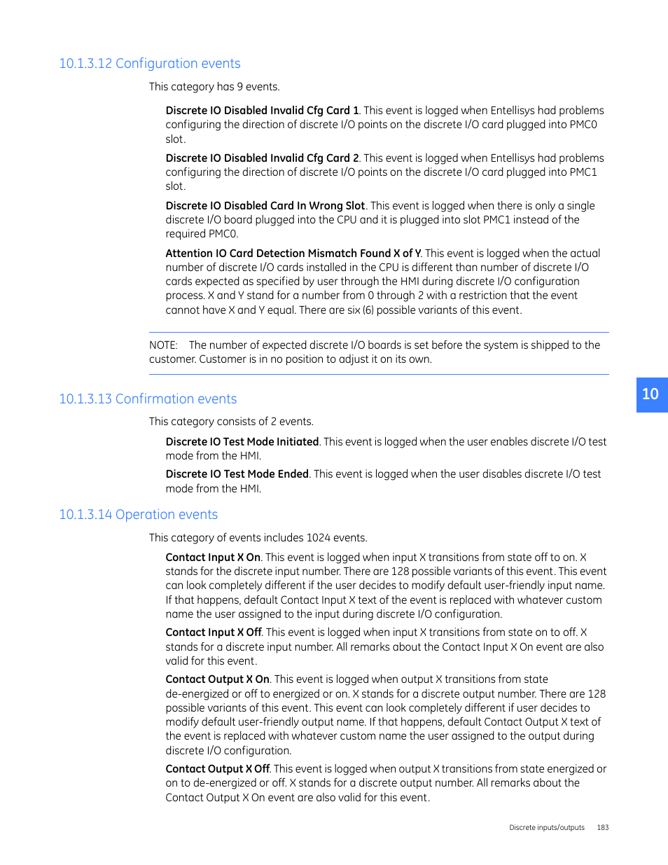 12 configuration events, 13 confirmation events, 14 operation events | GE Industrial Solutions Entellisys 5.0 User Manual User Manual | Page 187 / 310