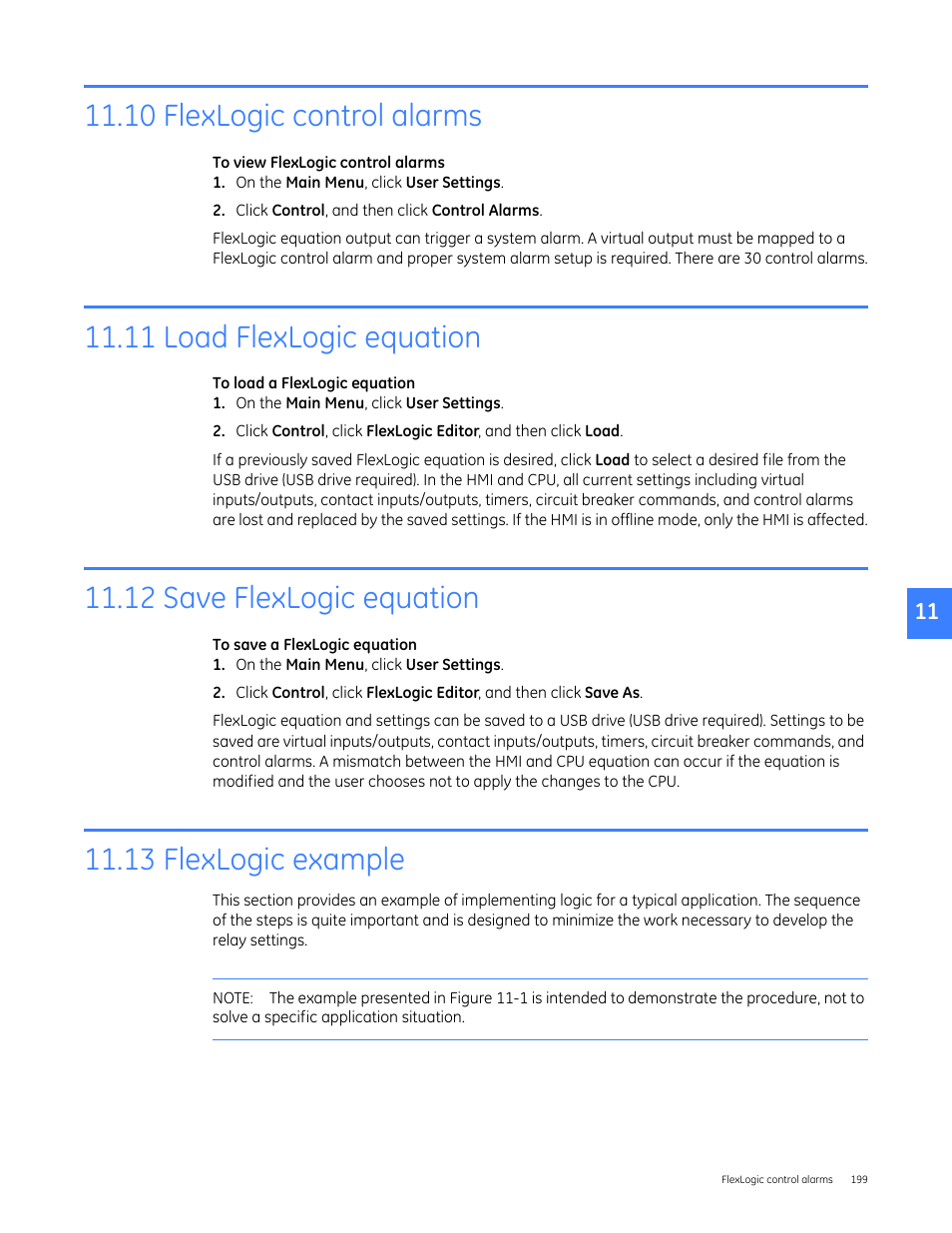 10 flexlogic control alarms, 11 load flexlogic equation, 12 save flexlogic equation | 13 flexlogic example | GE Industrial Solutions Entellisys 5.0 User Manual User Manual | Page 209 / 310