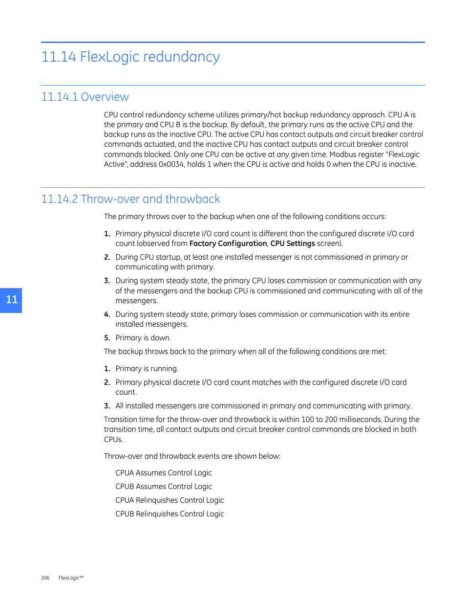 14 flexlogic redundancy, 1 overview, 2 throw-over and throwback | GE Industrial Solutions Entellisys 5.0 User Manual User Manual | Page 216 / 310