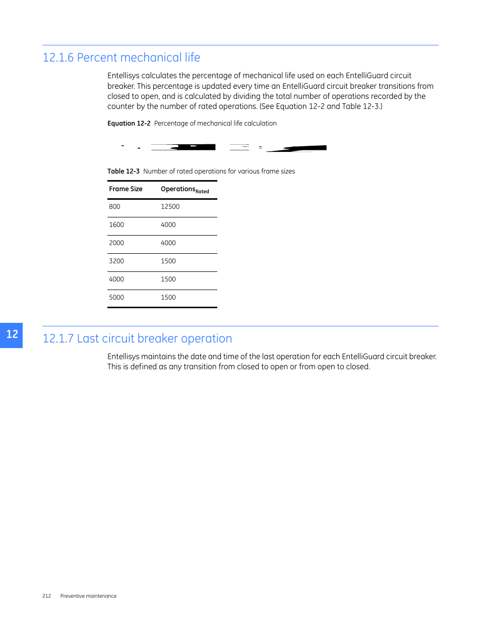 6 percent mechanical life, 7 last circuit breaker operation | GE Industrial Solutions Entellisys 5.0 User Manual User Manual | Page 222 / 310