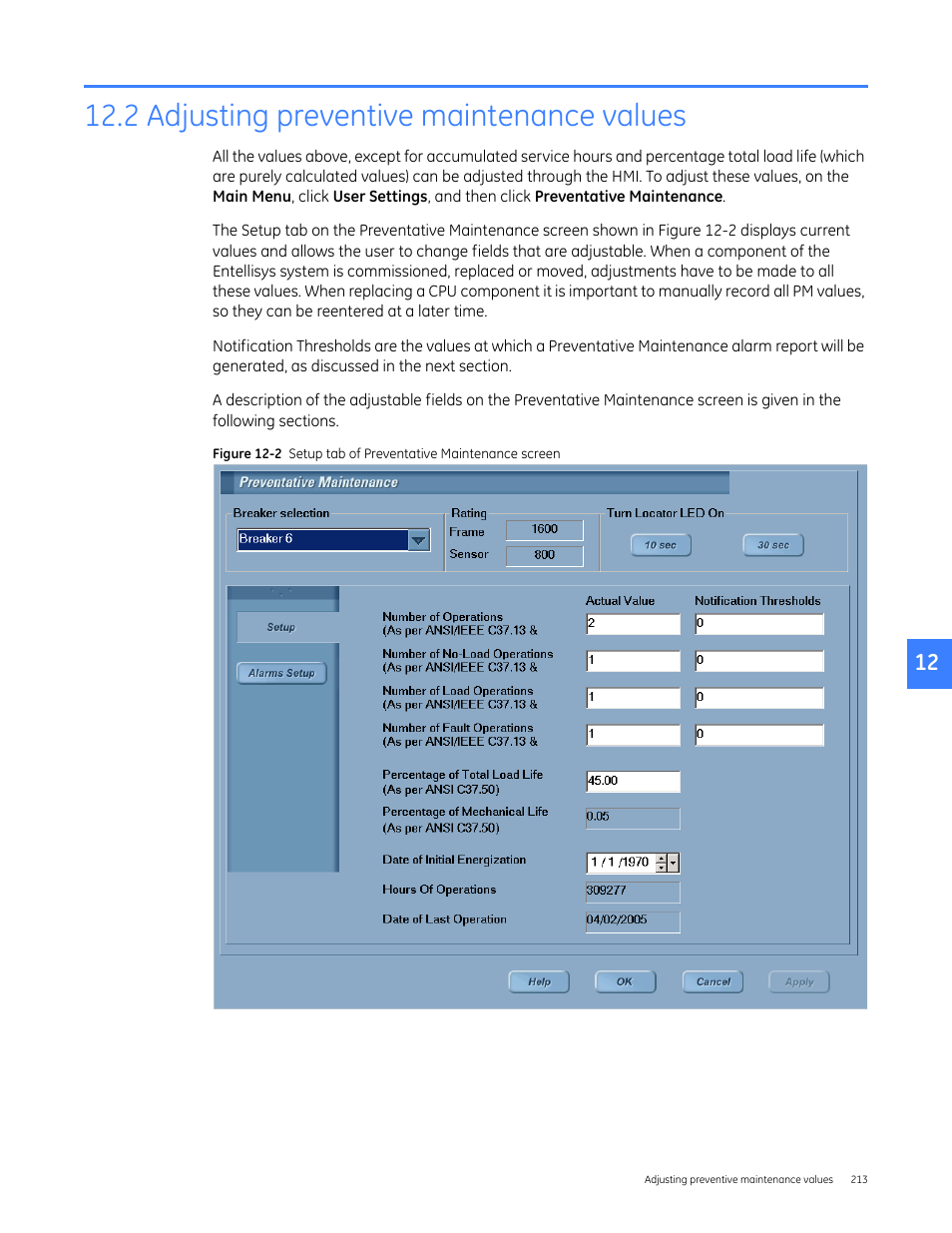2 adjusting preventive maintenance values | GE Industrial Solutions Entellisys 5.0 User Manual User Manual | Page 223 / 310