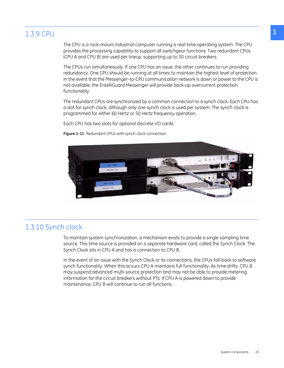 9 cpu, 10 synch clock, 8 cpu 1.3.9 synch clock | GE Industrial Solutions Entellisys 5.0 User Manual User Manual | Page 23 / 310