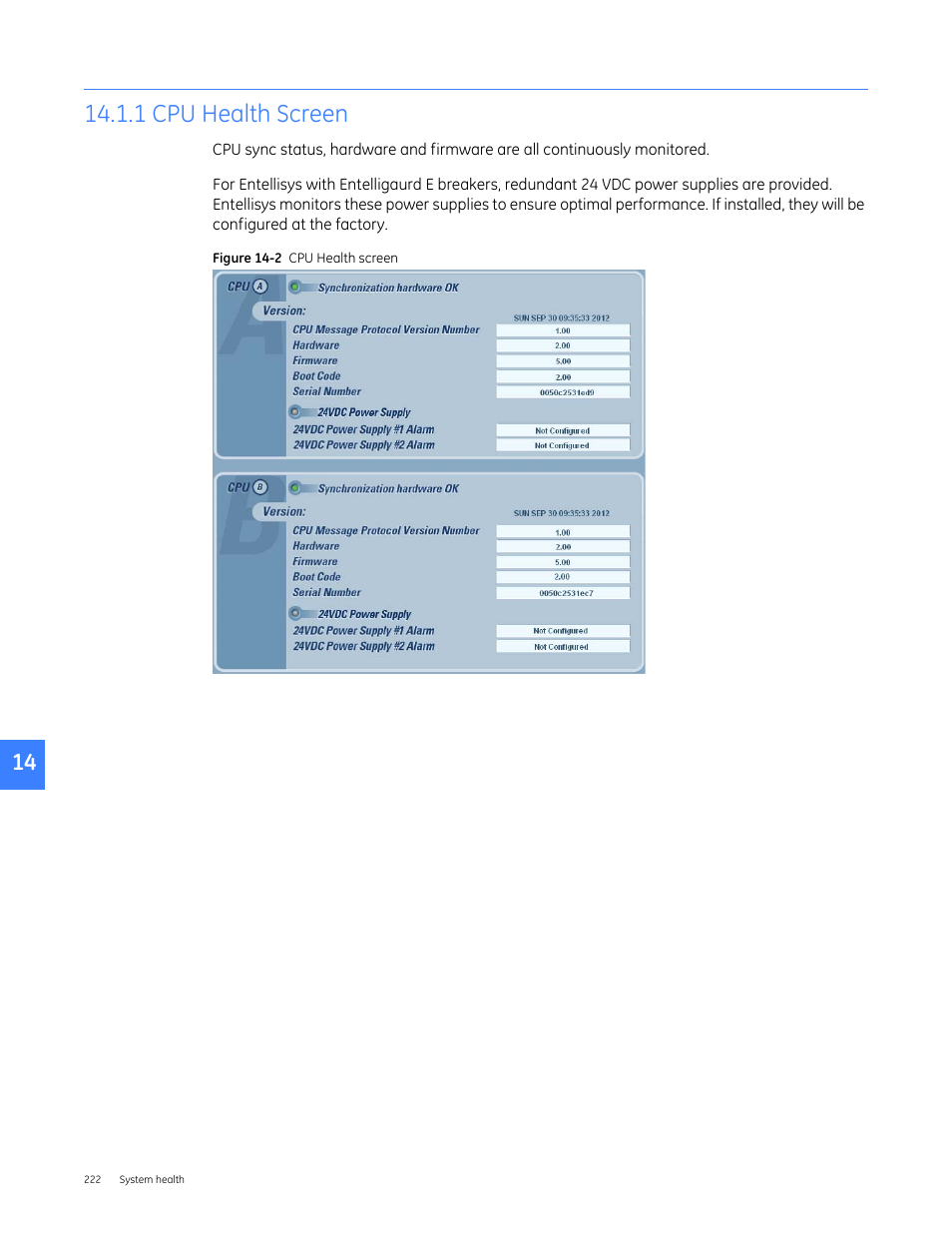 1 cpu health screen | GE Industrial Solutions Entellisys 5.0 User Manual User Manual | Page 232 / 310