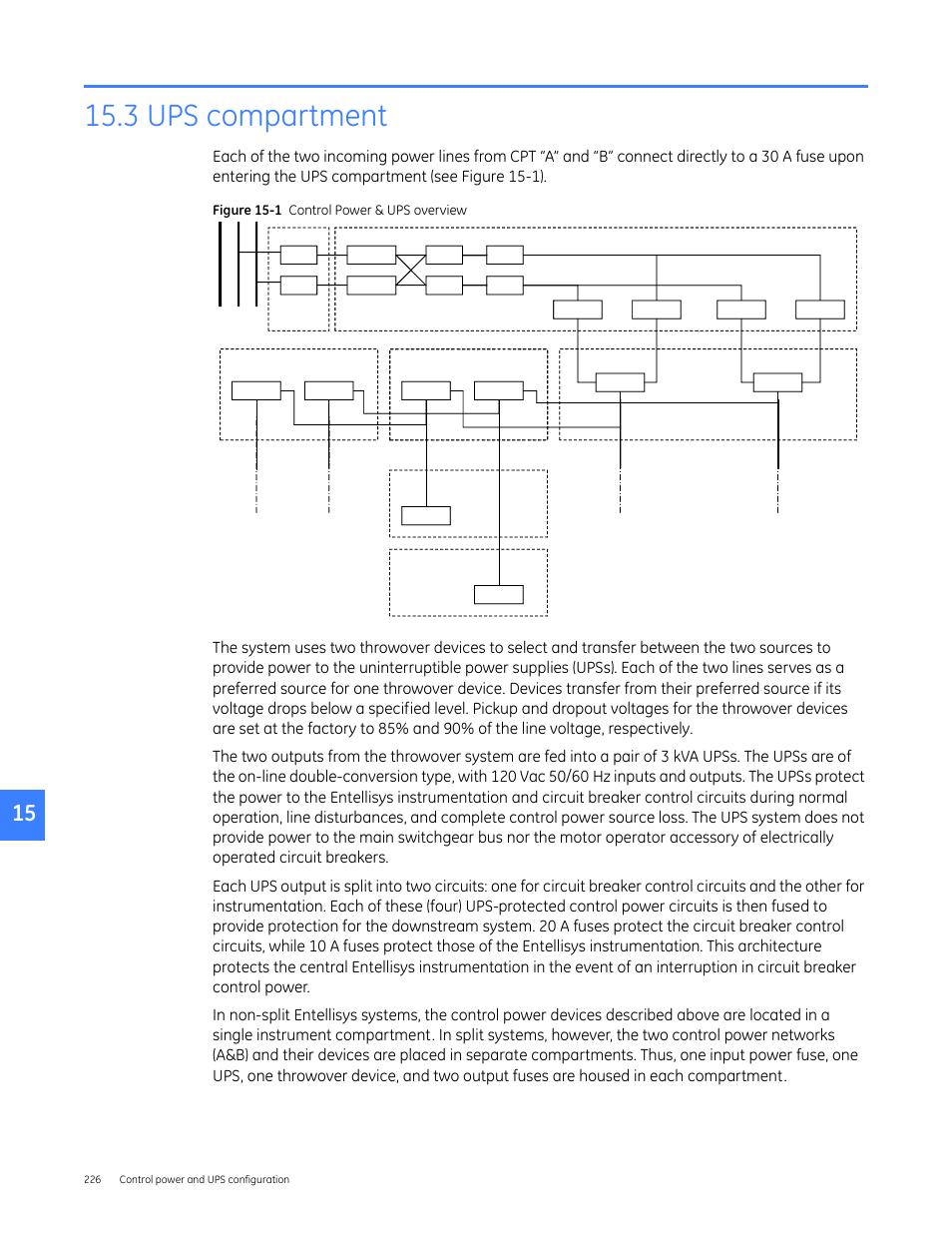 3 ups compartment, Figure 15-1 control power & ups overview | GE Industrial Solutions Entellisys 5.0 User Manual User Manual | Page 238 / 310