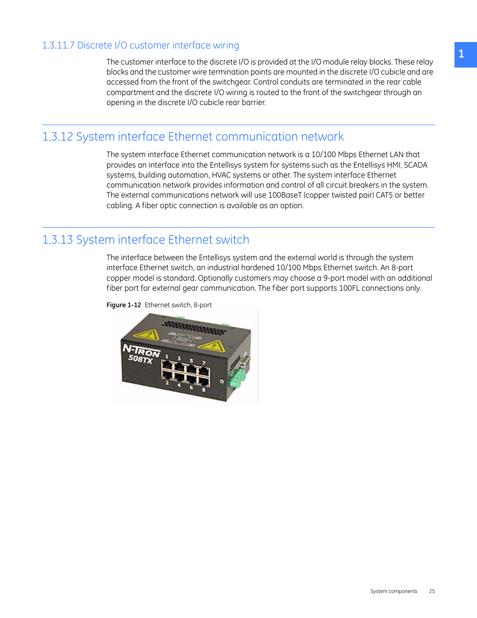 7 discrete i/o customer interface wiring, 12 system interface ethernet communication network, 13 system interface ethernet switch | GE Industrial Solutions Entellisys 5.0 User Manual User Manual | Page 25 / 310