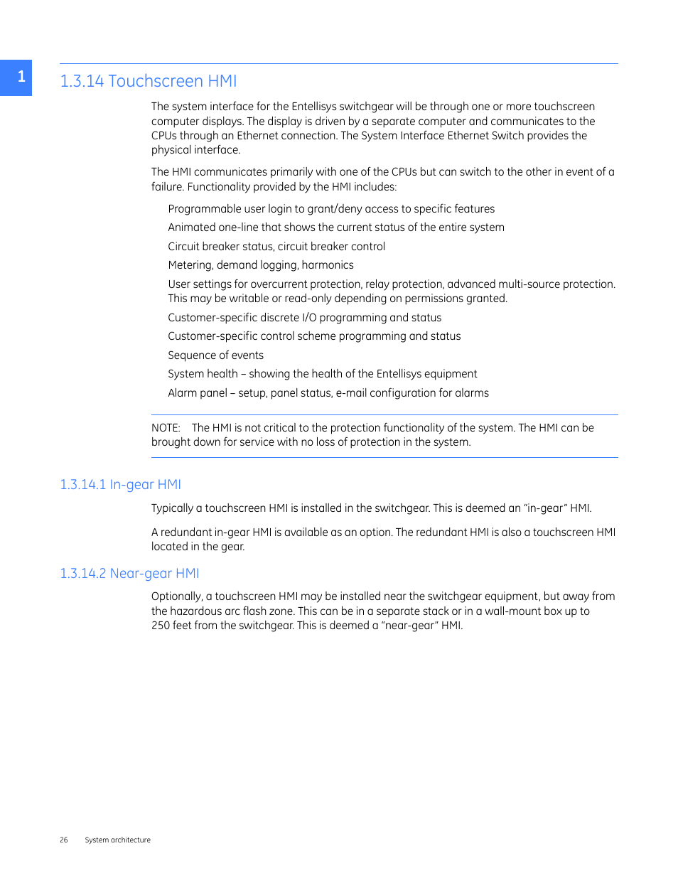 14 touchscreen hmi, 1 in-gear hmi, 2 near-gear hmi | 13 touchscreen hmi, 1 in-gear hmi 1.3.13.2 near-gear hmi | GE Industrial Solutions Entellisys 5.0 User Manual User Manual | Page 26 / 310