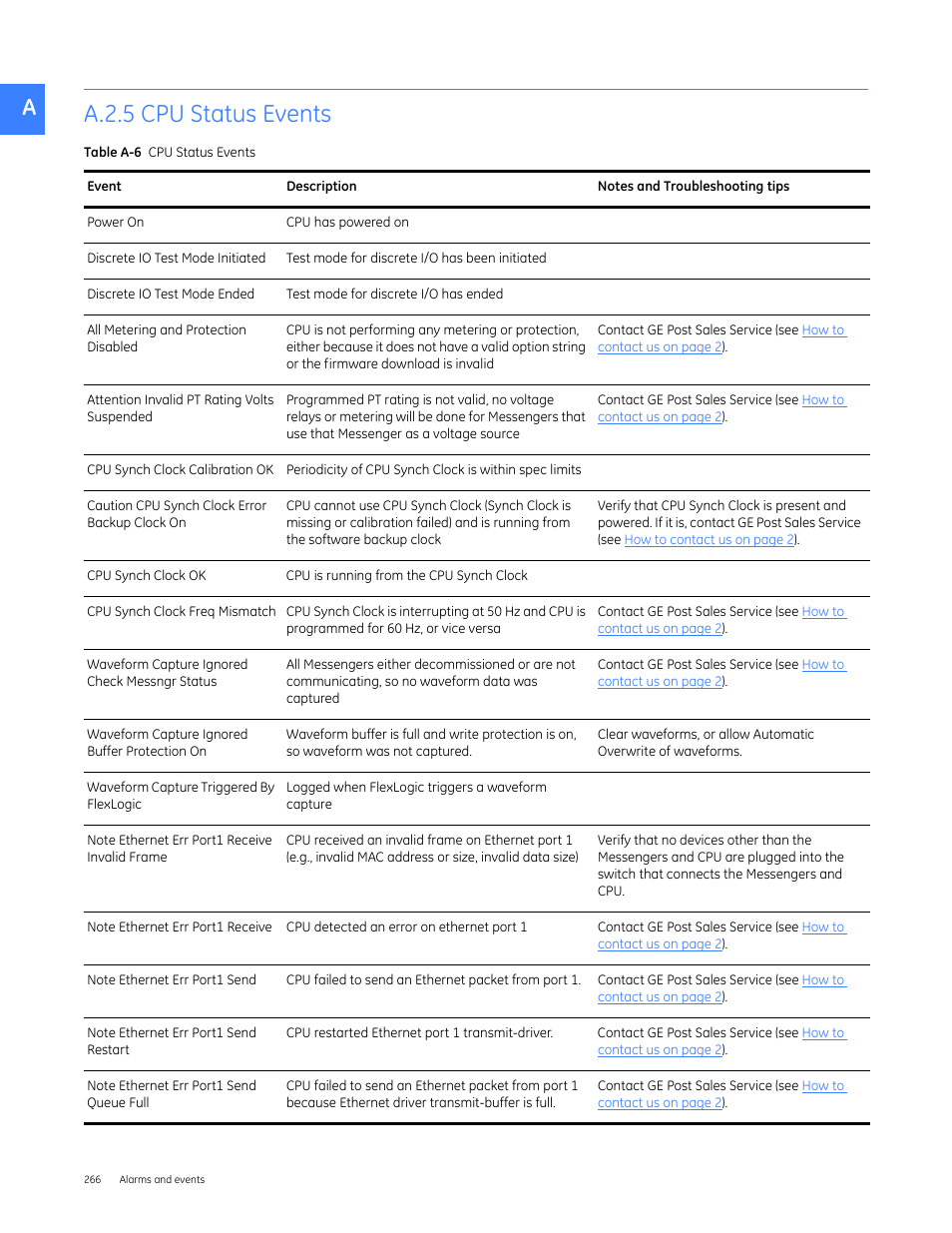 A.2.5 cpu status events | GE Industrial Solutions Entellisys 5.0 User Manual User Manual | Page 278 / 310