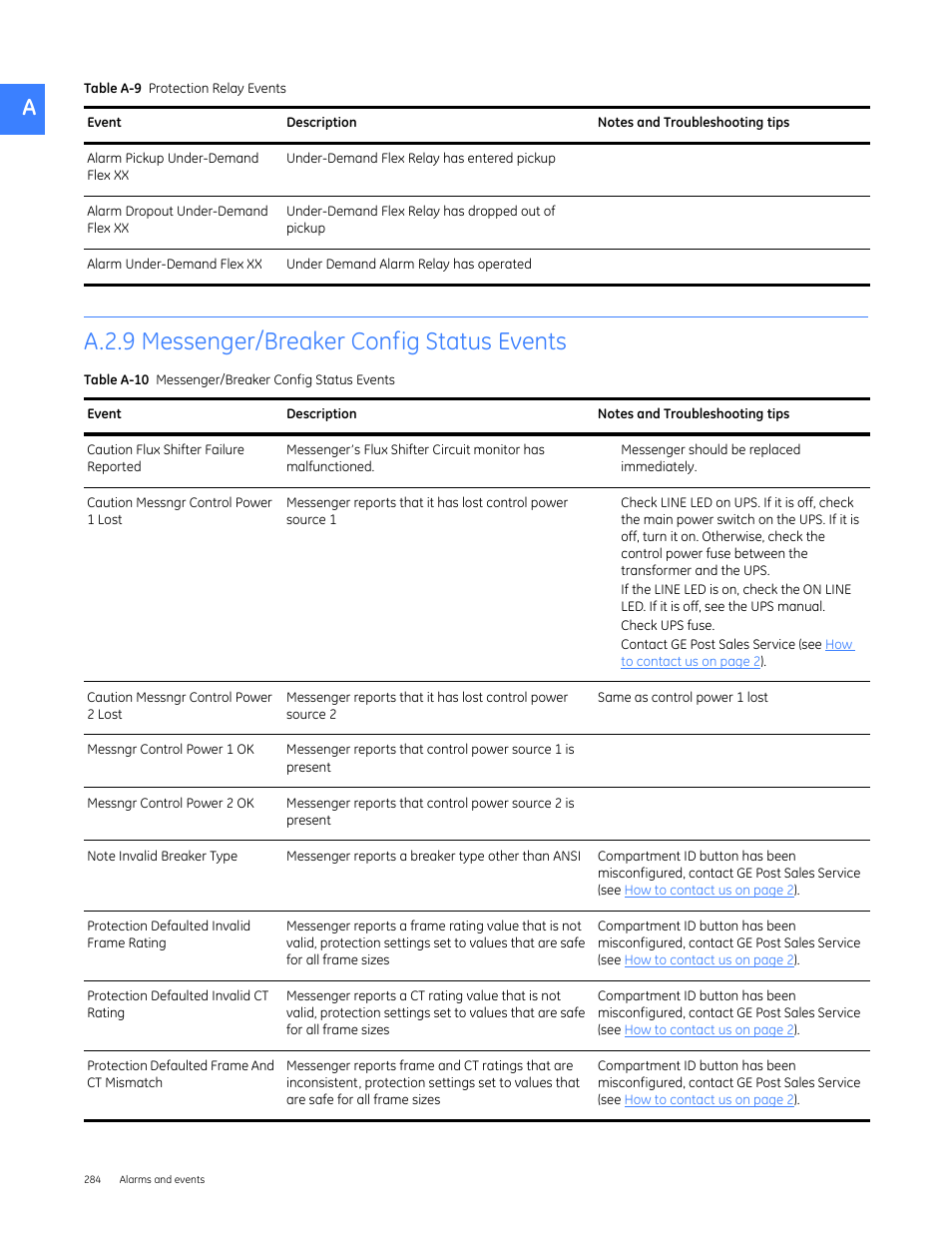 A.2.9 messenger/breaker config status events, A-10 | GE Industrial Solutions Entellisys 5.0 User Manual User Manual | Page 296 / 310