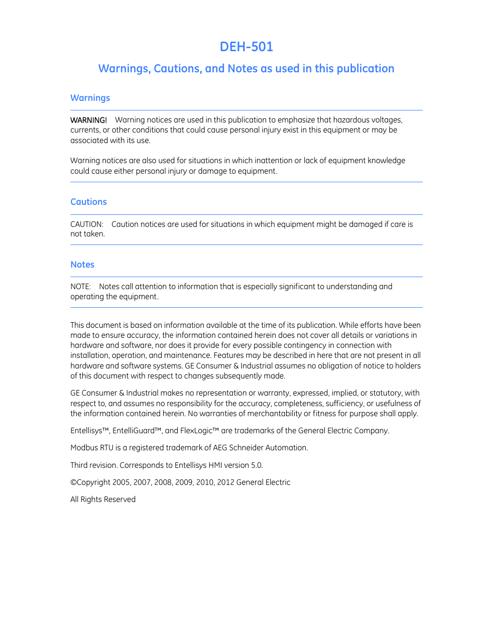 Deh-501 | GE Industrial Solutions Entellisys 5.0 User Manual User Manual | Page 3 / 310