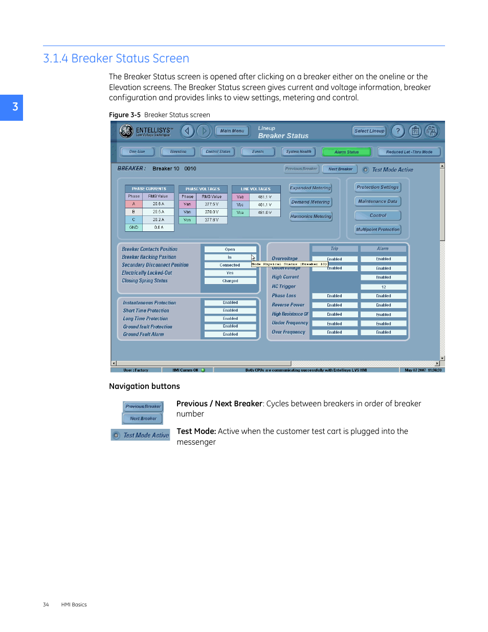 4 breaker status screen | GE Industrial Solutions Entellisys 5.0 User Manual User Manual | Page 34 / 310
