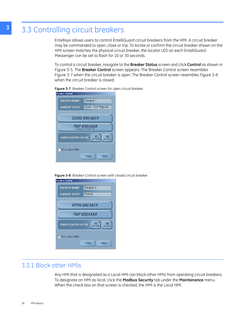 3 controlling circuit breakers, 1 block other hmis | GE Industrial Solutions Entellisys 5.0 User Manual User Manual | Page 36 / 310